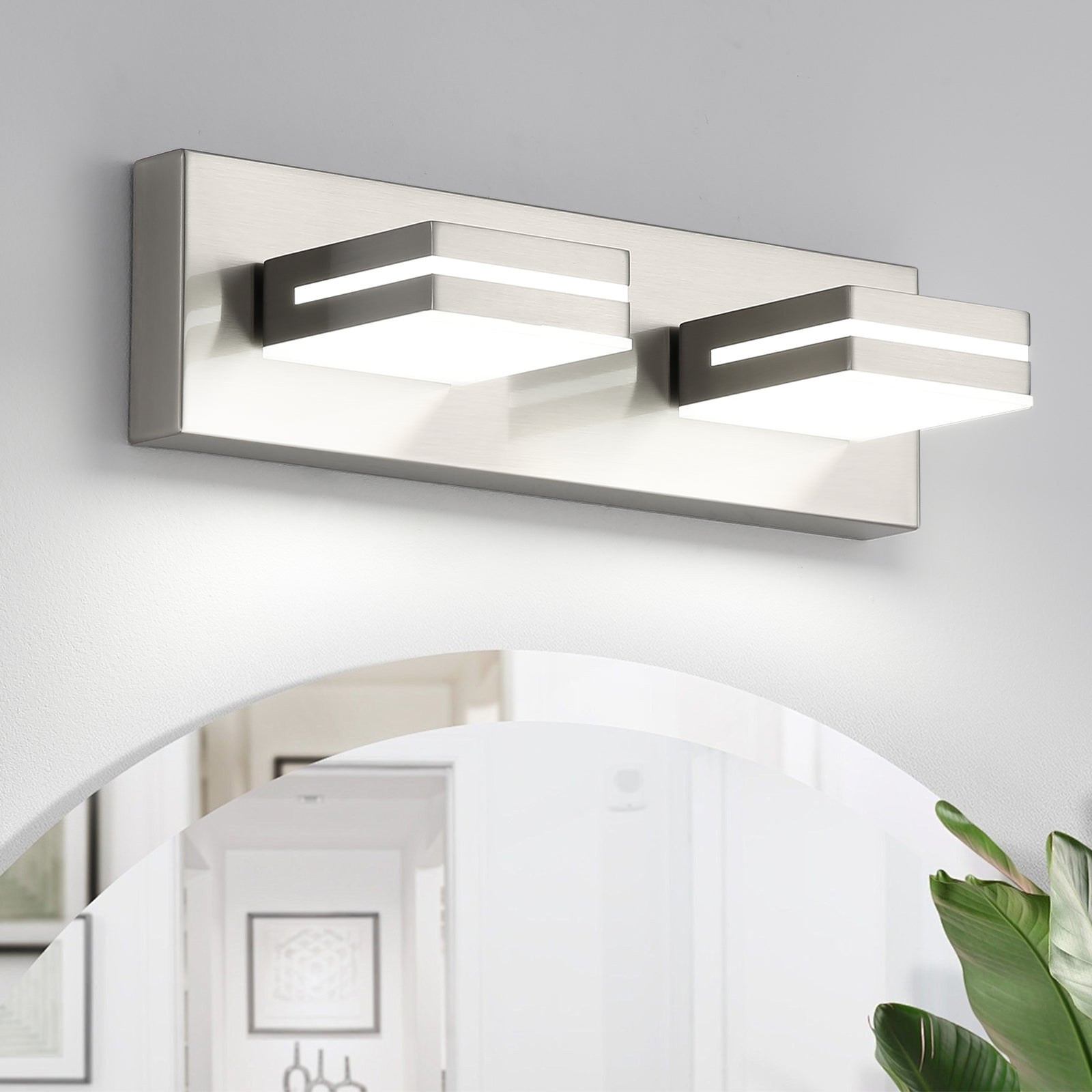 Bathroom Vanity Light Fixture 2-Light Brushed Nickel Modern Mirror Dimmable Cold White 24W ETL Listed - okeli lights