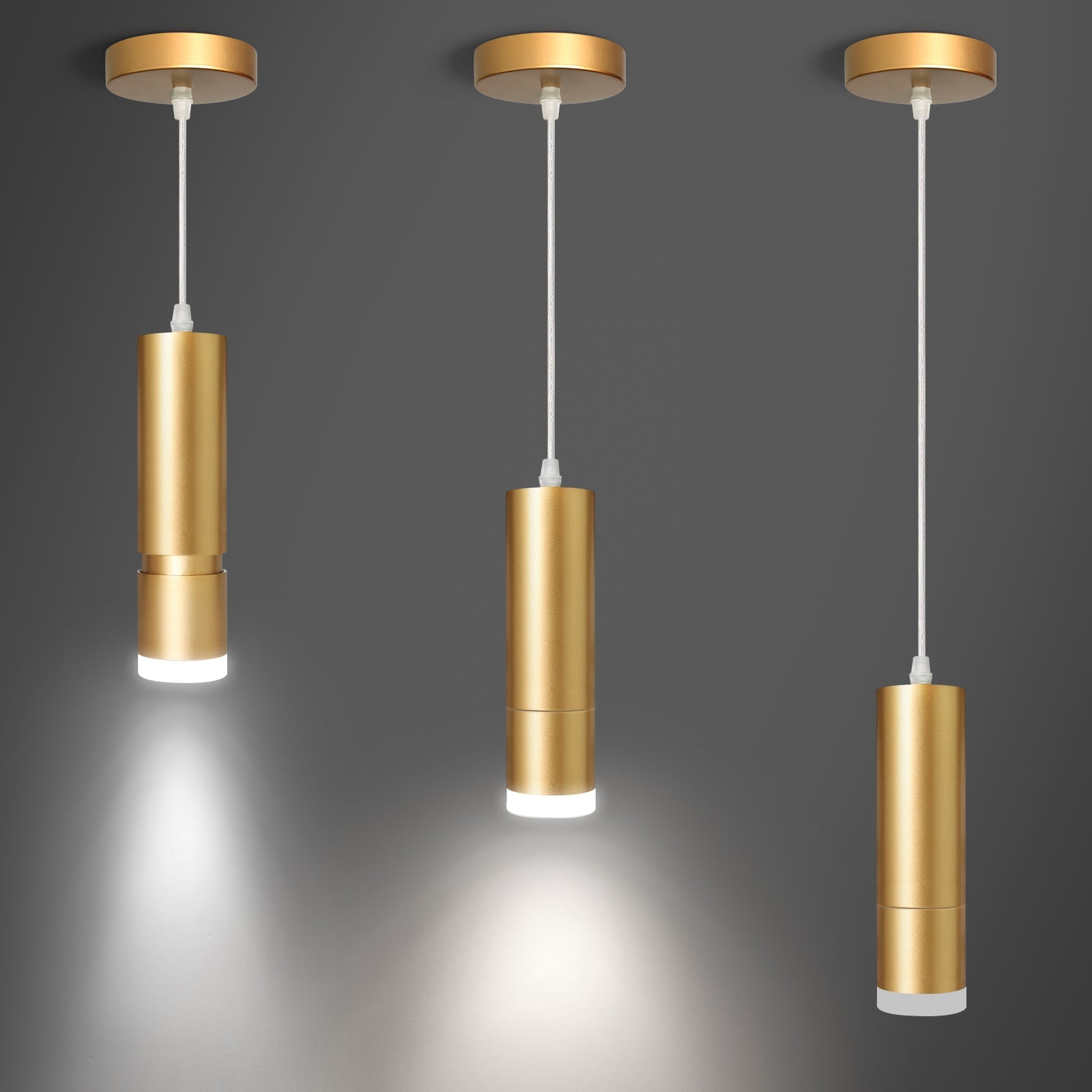 OKELI Modern Gold LED Mini Kitchen Island Focus Pendant Lighting 3-Pack - okeli lights