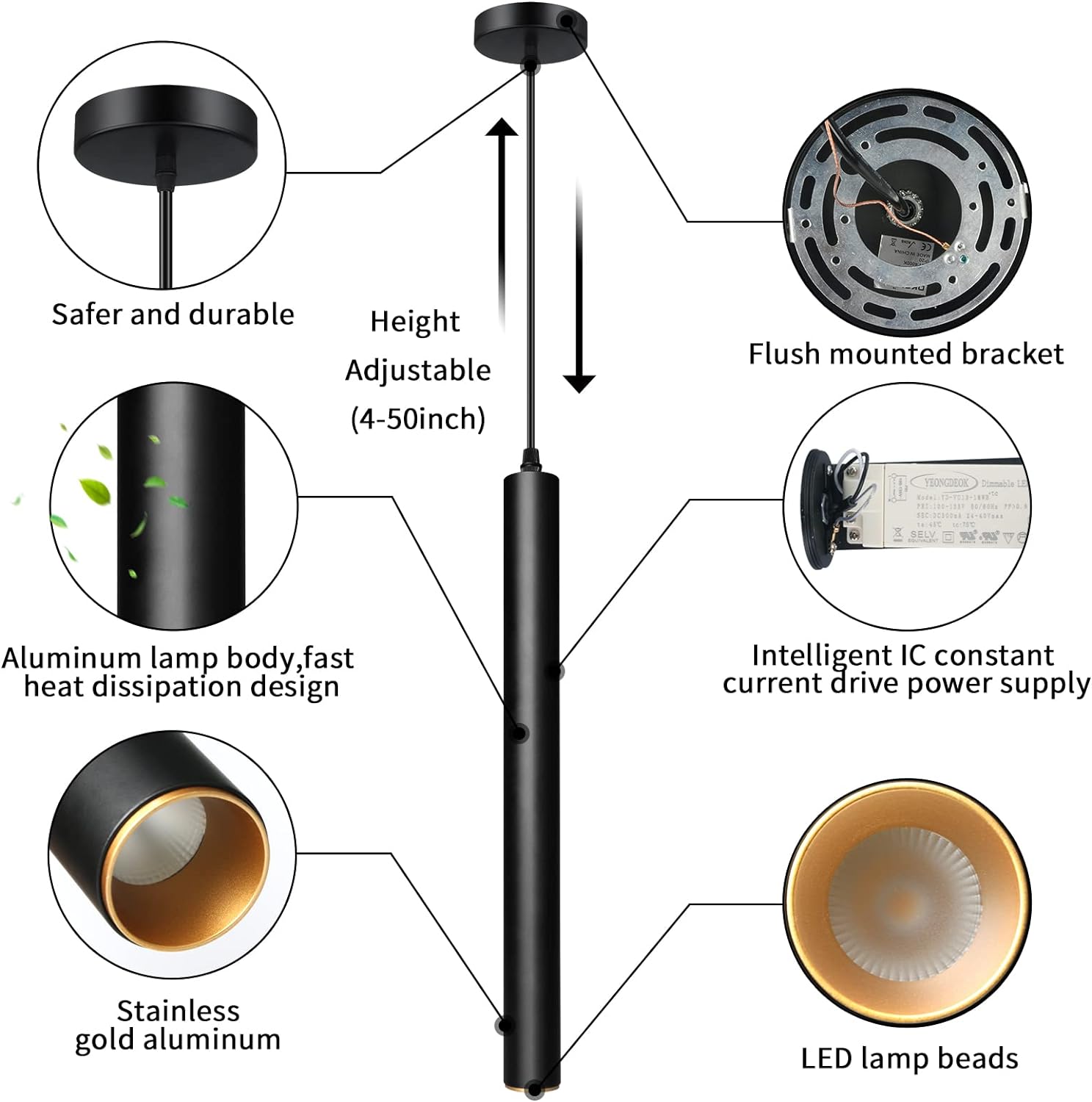 OKELI Pendant Lights Black LED Minimalist Kitchen Island Fixture 1-Pack - okeli lights