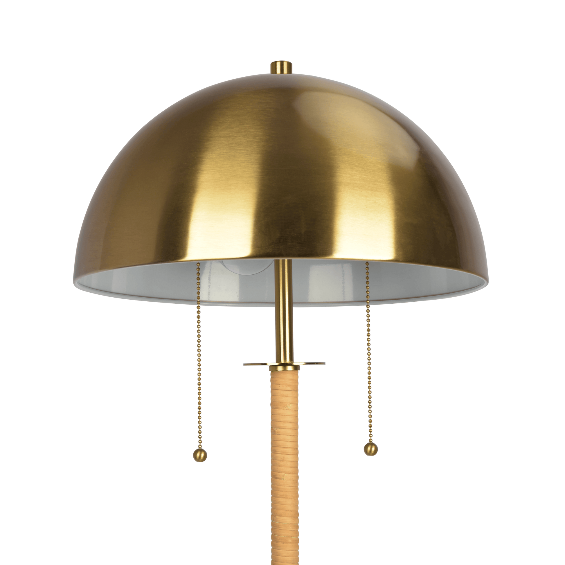 2-Light Floor Lamp Gold Brass Natural Rattan Tube Double On/Off Pull Chain - okeli lights