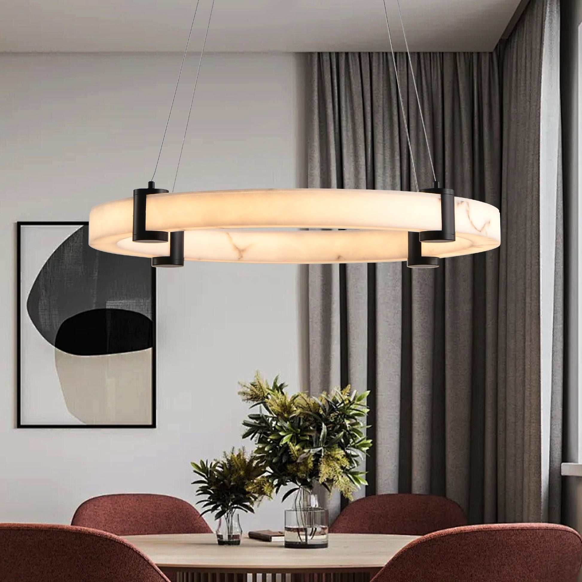 Modern LED Pendant Light, 24-Inch Round Hanging Chandelier with Adjustable Height - okeli lights