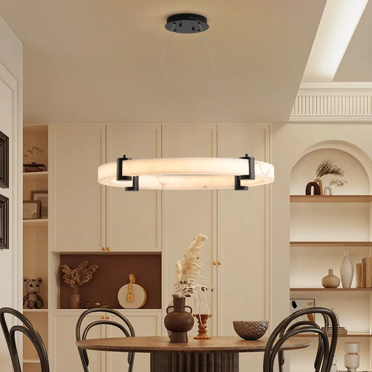Modern LED Pendant Light, 24-Inch Round Hanging Chandelier with Adjustable Height - okeli lights