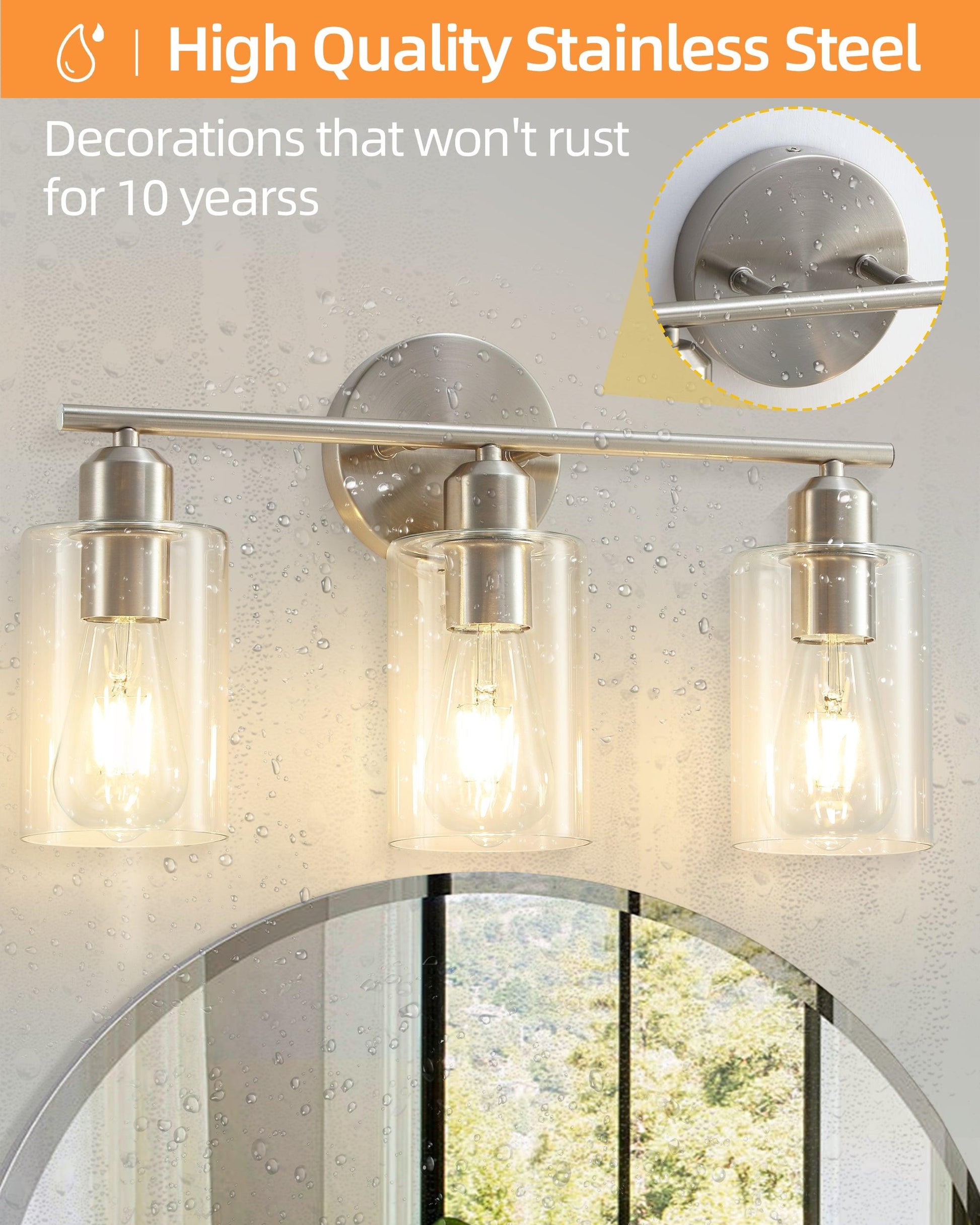 Bathroom Vanity Light Brushed Nickel Fixtures with Clear Glass Shade - okeli lights