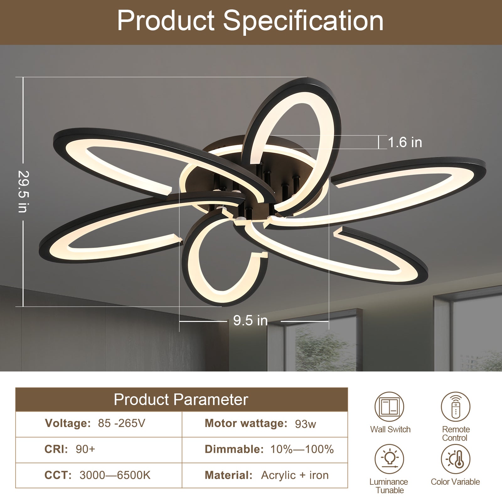 Modern LED Ceiling Light 6+1 Rings Dimmable Fixtures Flush Mount Lamp with Remote - okeli lights