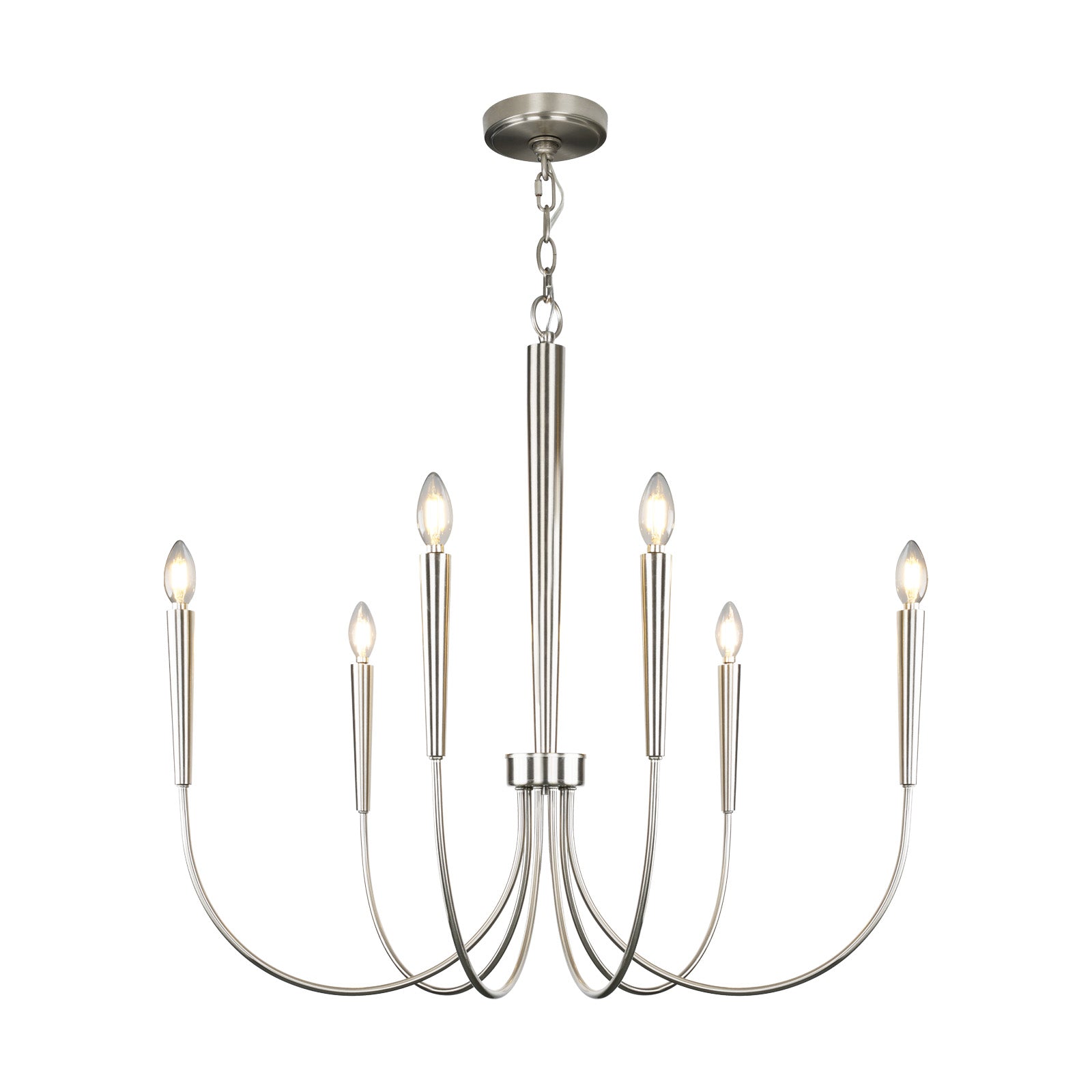 34-Inch Luxury Dimmable Brushed Nickel 6-Light Chandelier Adjustable - okeli lights