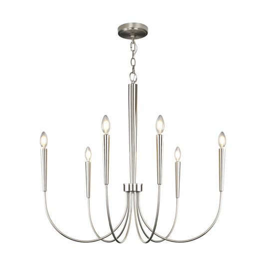 34-Inch Luxury Dimmable Brushed Nickel 6-Light Chandelier Adjustable - okeli lights