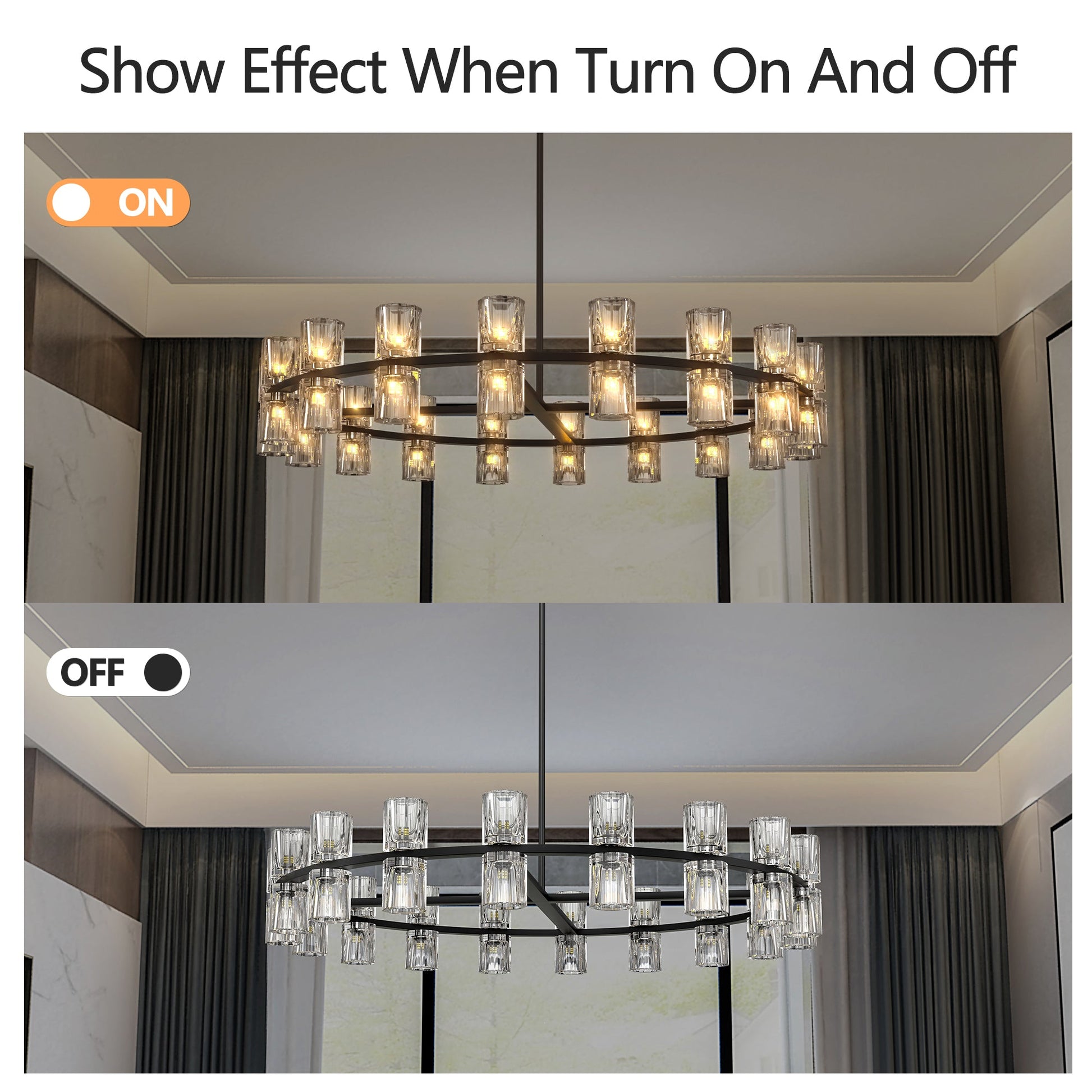 36 Inches Luxury Chandeliers Crystal Living Room Decorative Lights Simple Modern Dining Room(Bulbs Included) - okeli lights