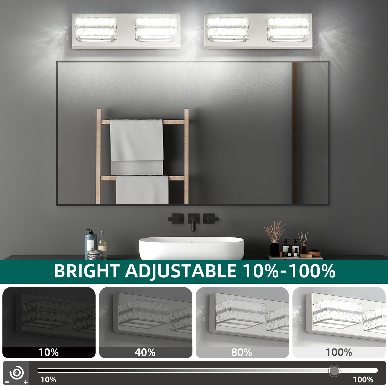Crystal Bathroom Lighting Fixtures Over Mirror 2Light Chrome Modern Vanity Wall Light - okeli lights