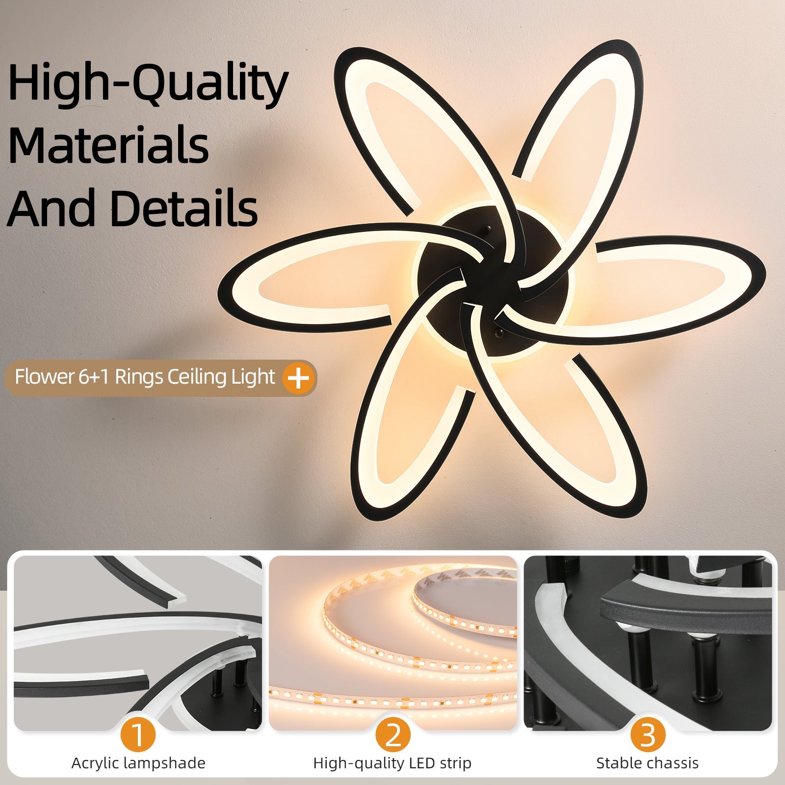 Modern LED Ceiling Light 6+1 Rings Dimmable Fixtures Flush Mount Lamp with Remote - okeli lights