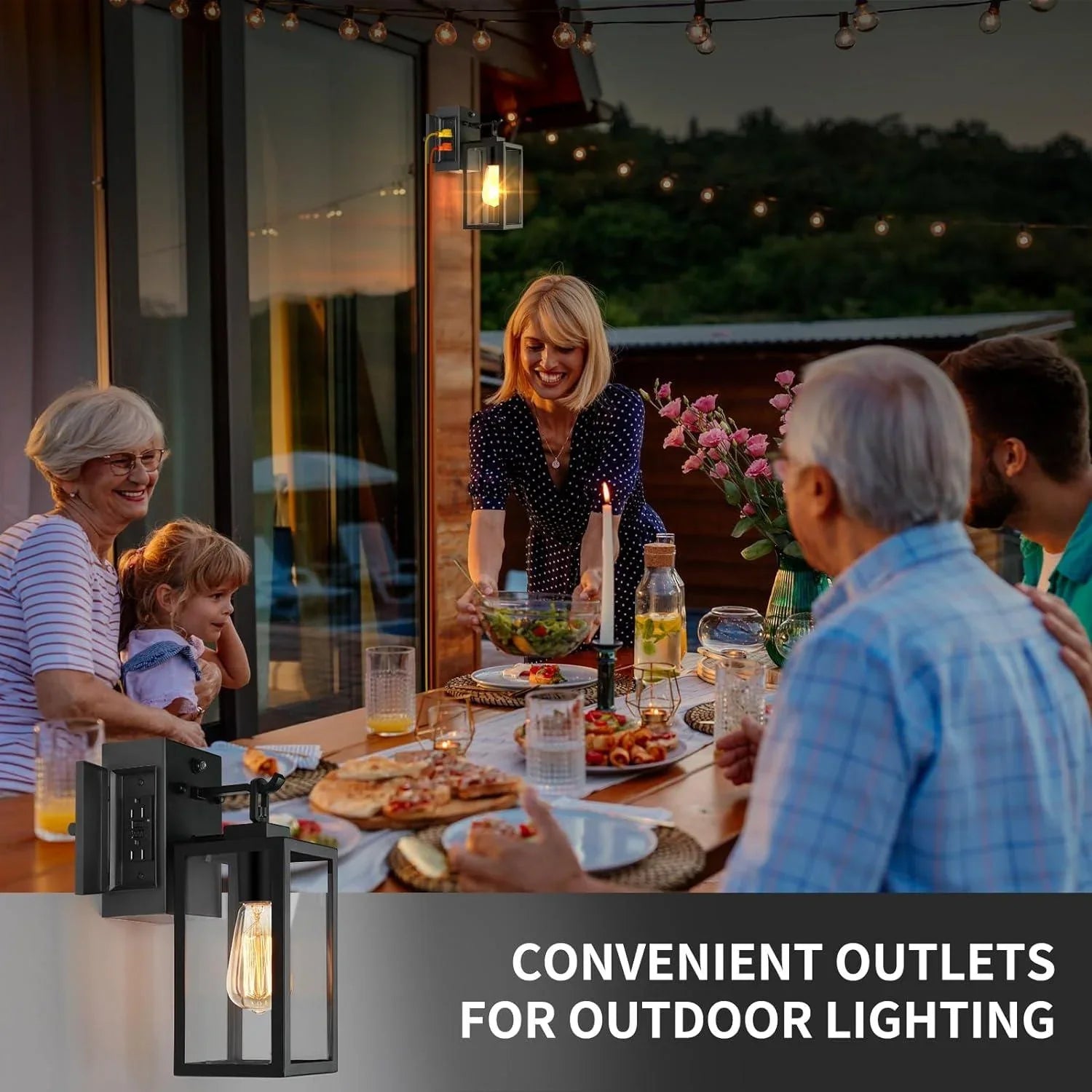 Outdoor Wall Lights 1-2-Pack Porch Lights Dusk to Dawn with GFCI Outlet - okeli lights