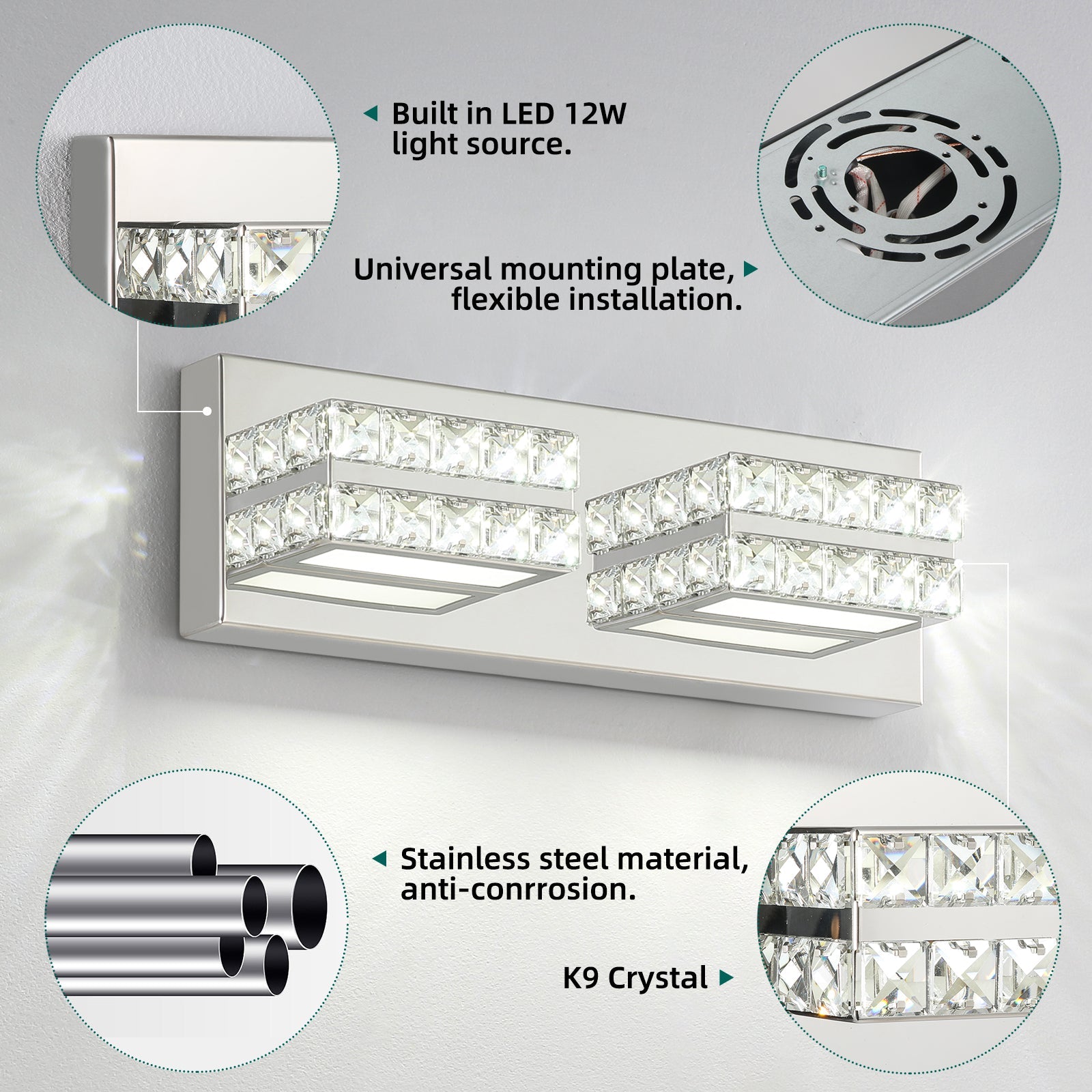 Crystal Bathroom Lighting Fixtures Over Mirror 2Light Chrome Modern Vanity Wall Light - okeli lights