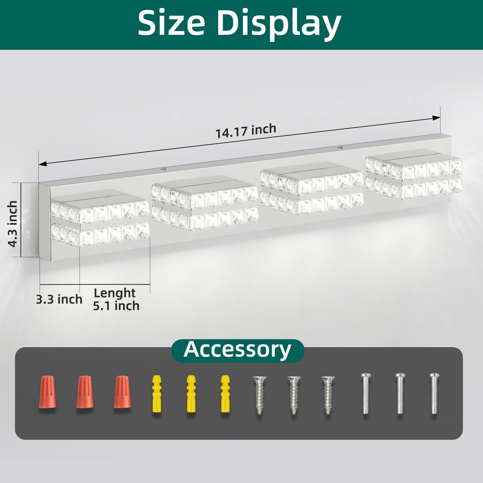 Bathroom Crystal Vanity Light Fixture LED Modern Indoor Mirror Front Lamp Dimmable 4-Lights - okeli lights