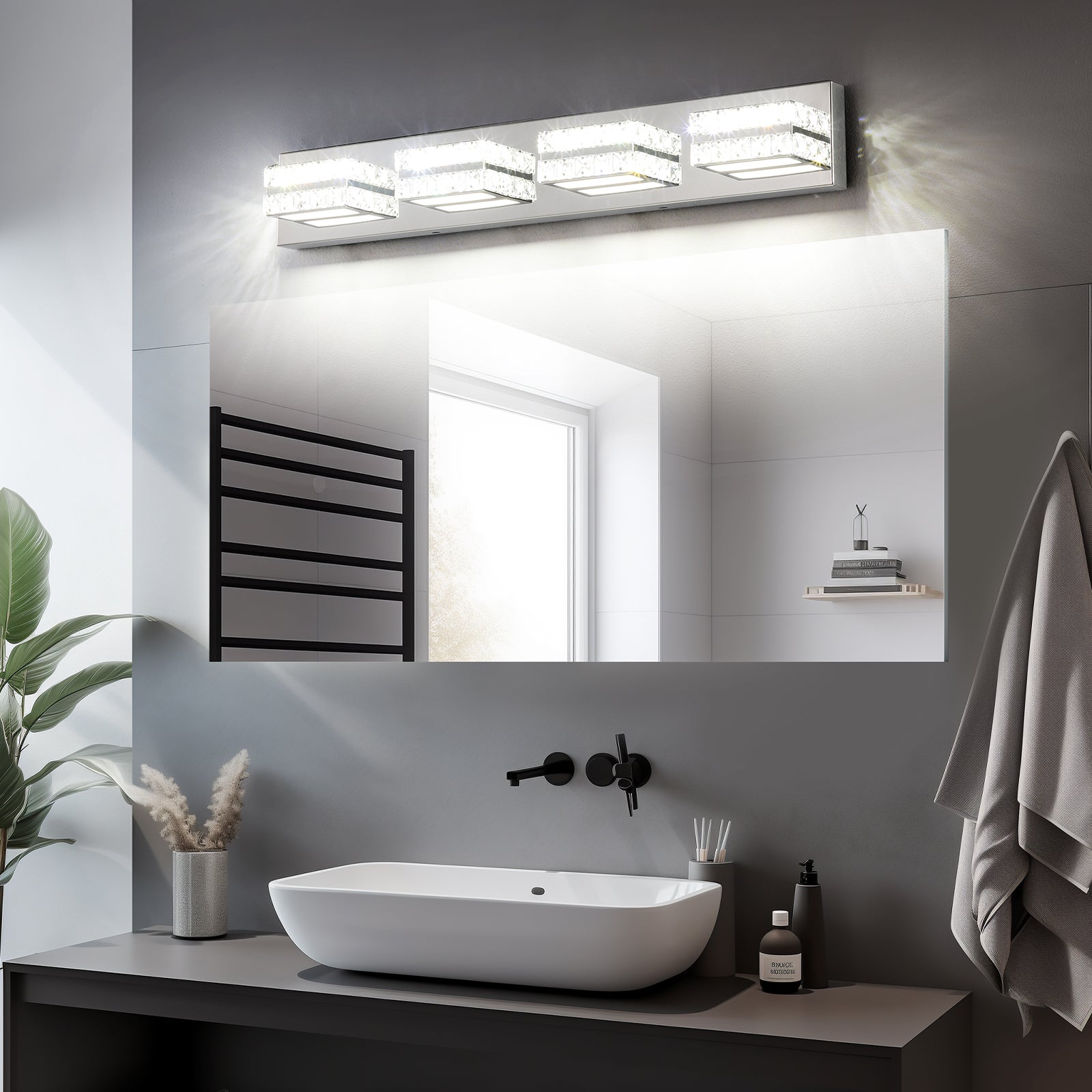 Bathroom Crystal Vanity Light Fixture LED Modern Indoor Mirror Front Lamp Dimmable 4-Lights - okeli lights