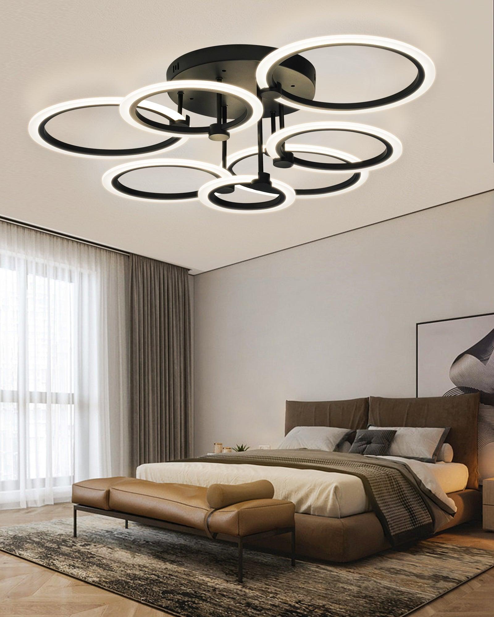 Modern LED Ceiling Light 7 Rings Dimmable Fixtures with Remote - okeli lights