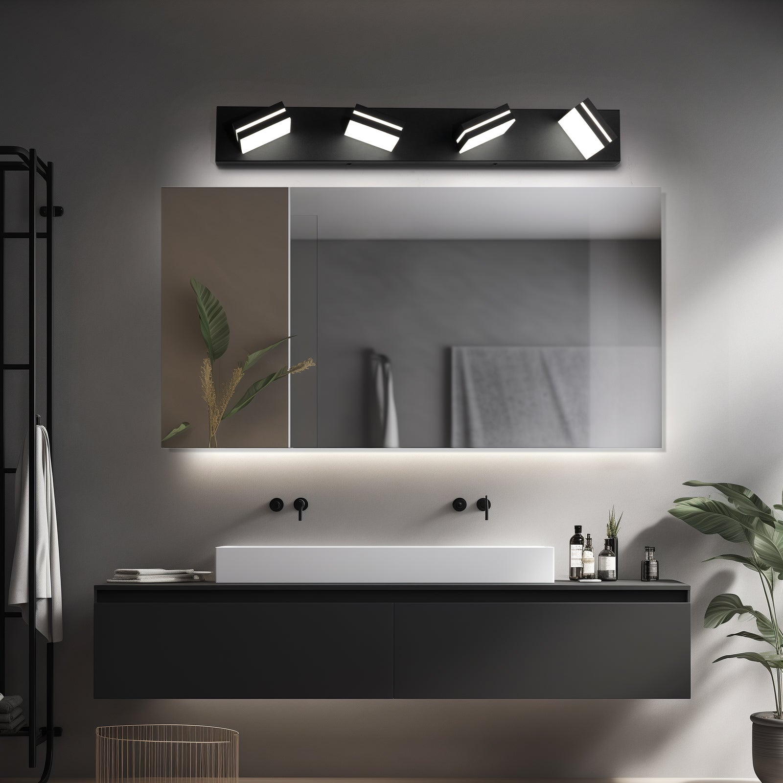 Modern Bathroom Light Fixtures Dimmable 4 Light Black Bathroom Vanity Light 360°Rotatable - okeli lights