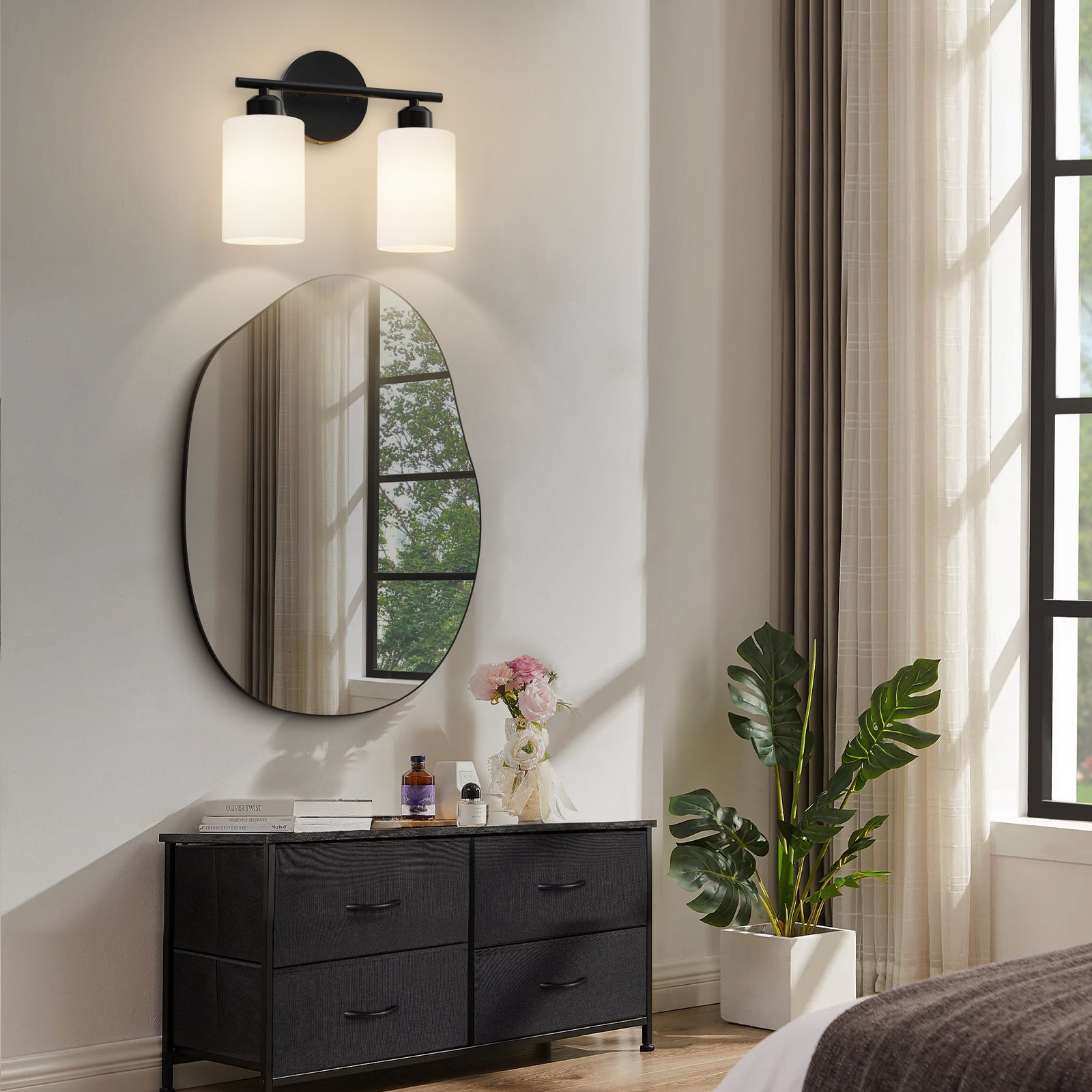 Bathroom Light Fixtures Modern Vanity Lights with Frosted Glass Shades 2-Light - okeli lights