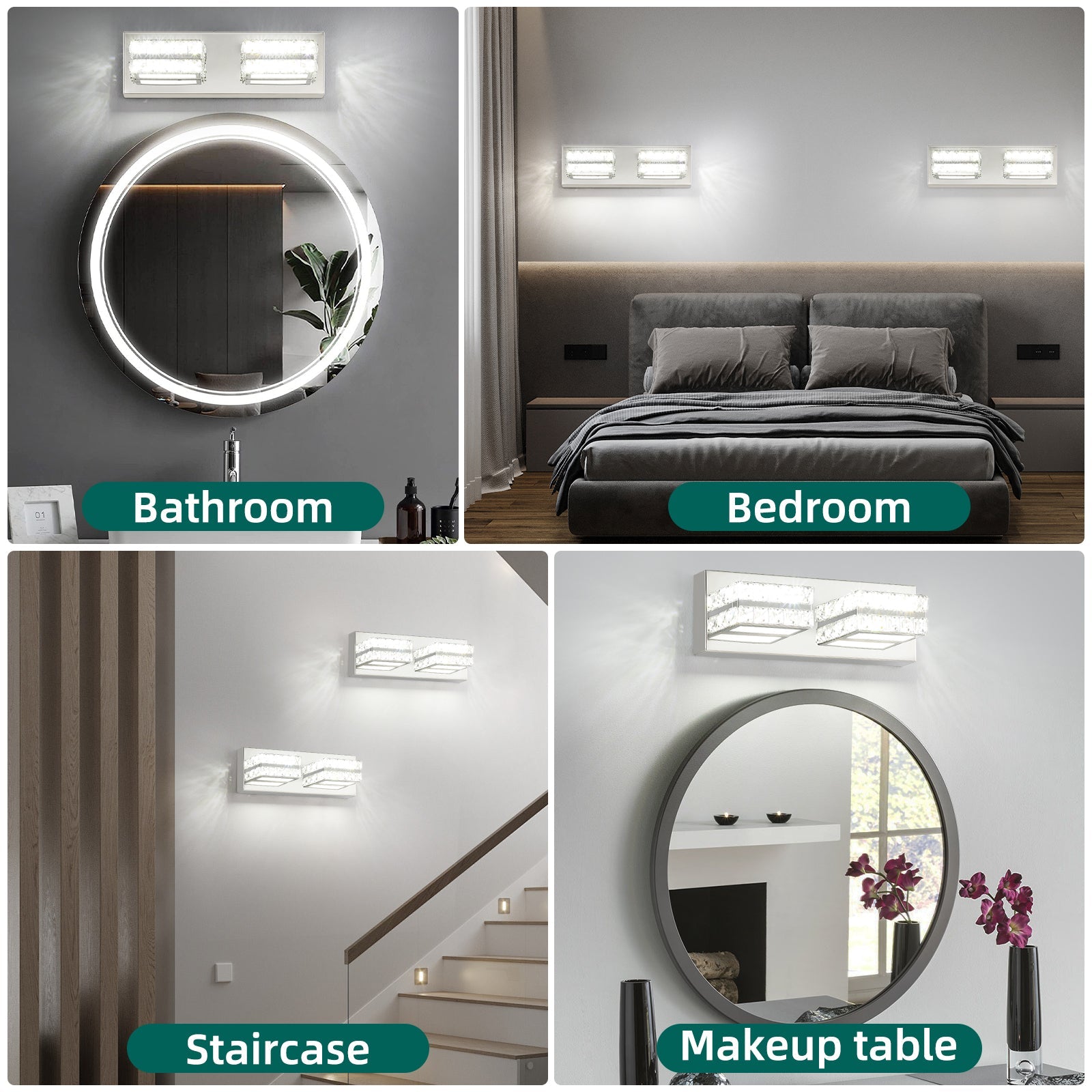 Crystal Bathroom Lighting Fixtures Over Mirror 2Light Chrome Modern Vanity Wall Light - okeli lights