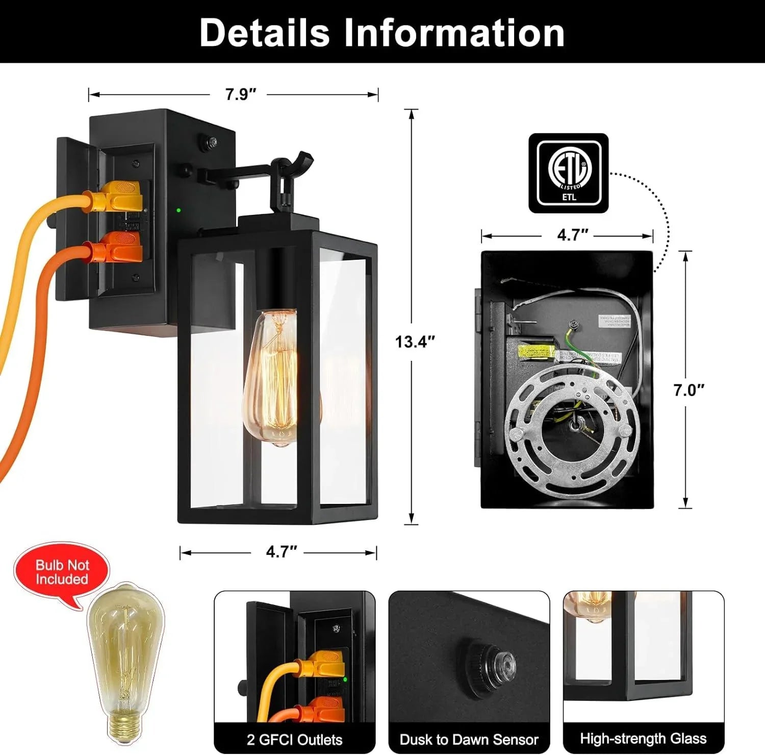 Outdoor Wall Lights 1-2-Pack Porch Lights Dusk to Dawn with GFCI Outlet - okeli lights