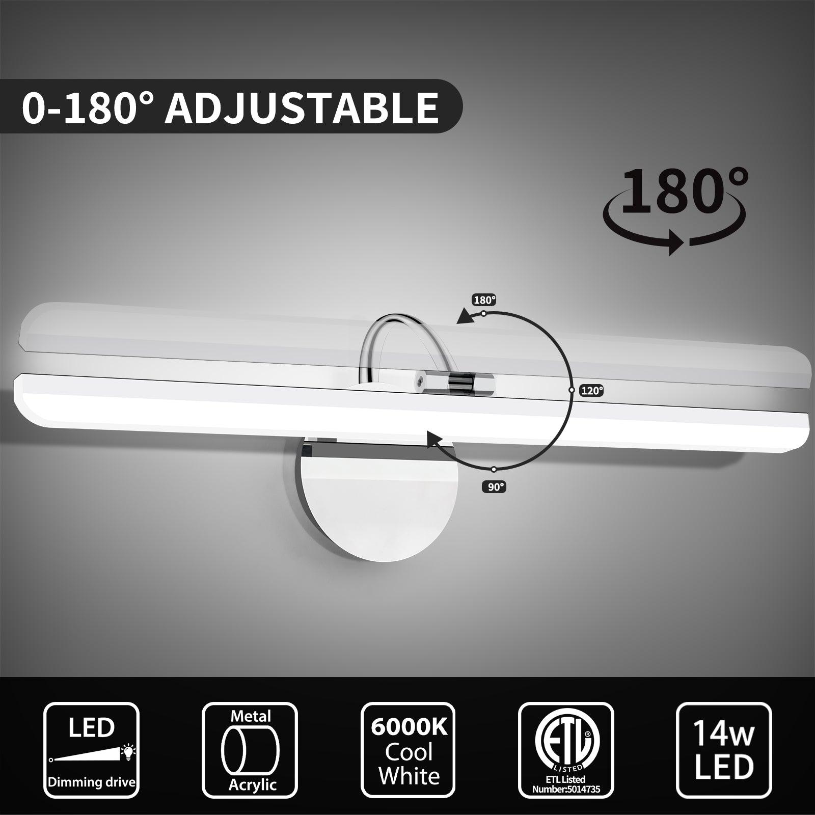 Bathroom Light Fixtures 180°Rotatable Dimmable LED Vanity Light Stainless Steel - okeli lights