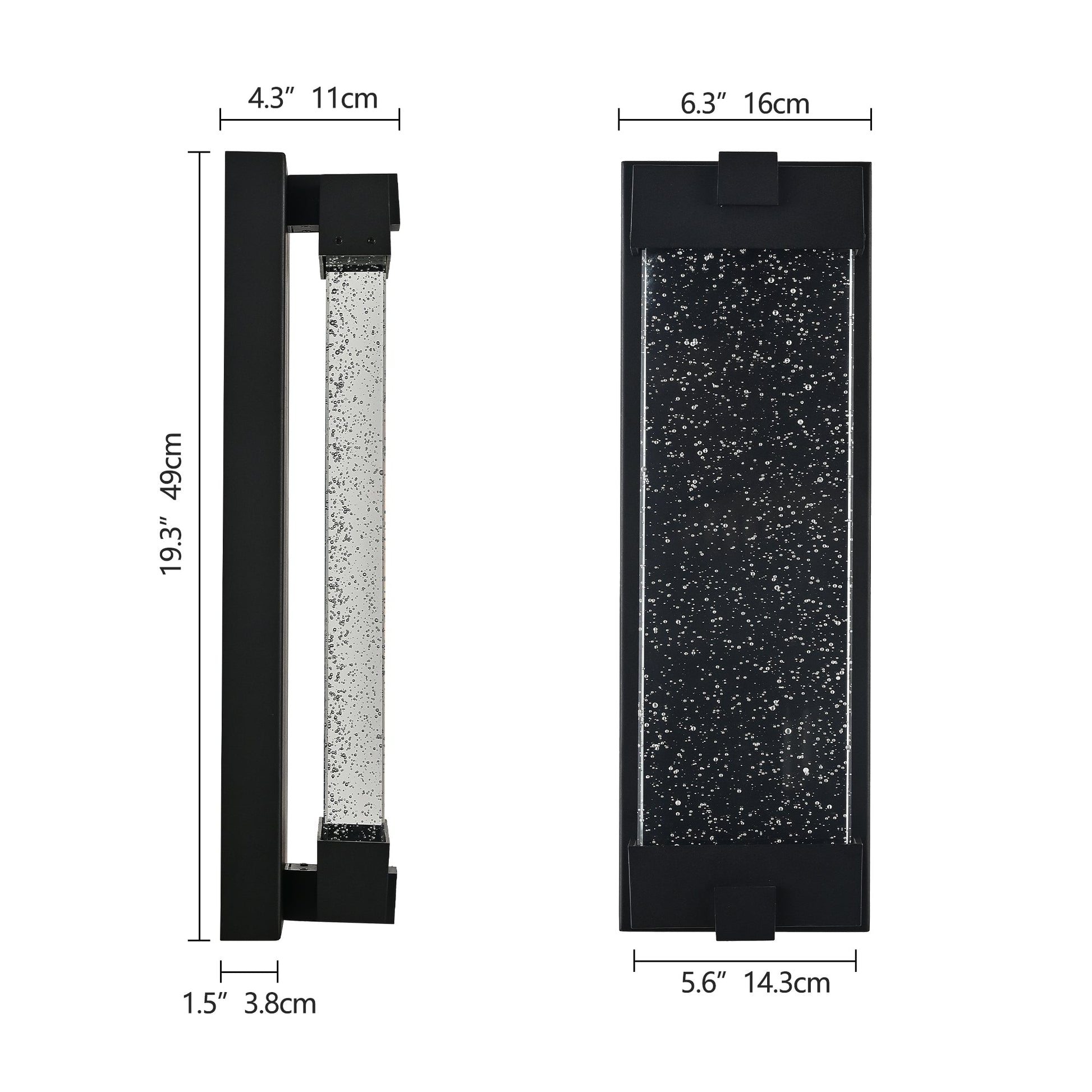 Black Aluminum Finish Outdoor Wall Light with Bubble Crystal Glass 3000K 1-pack - okeli lights