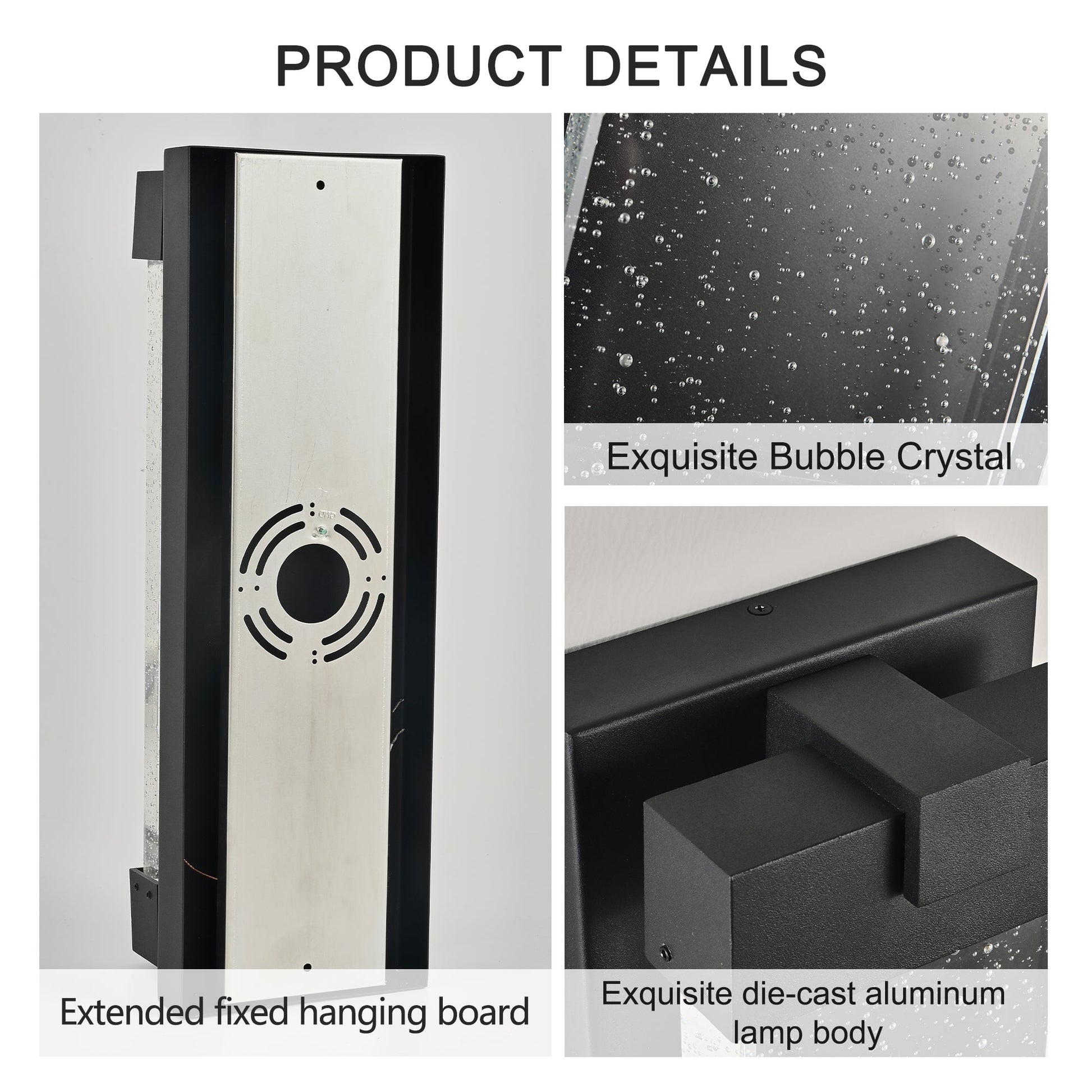 Black Aluminum Finish Outdoor Wall Light with Bubble Crystal Glass 3000K 1-pack - okeli lights