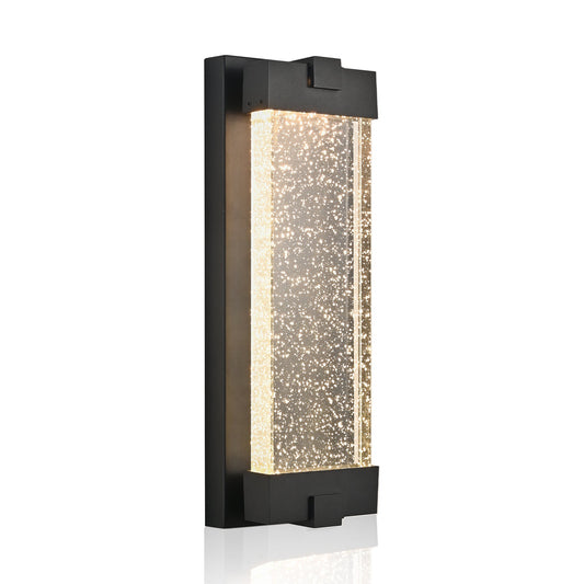 Black Aluminum Finish Outdoor Wall Light with Bubble Crystal Glass 3000K 1-pack - okeli lights