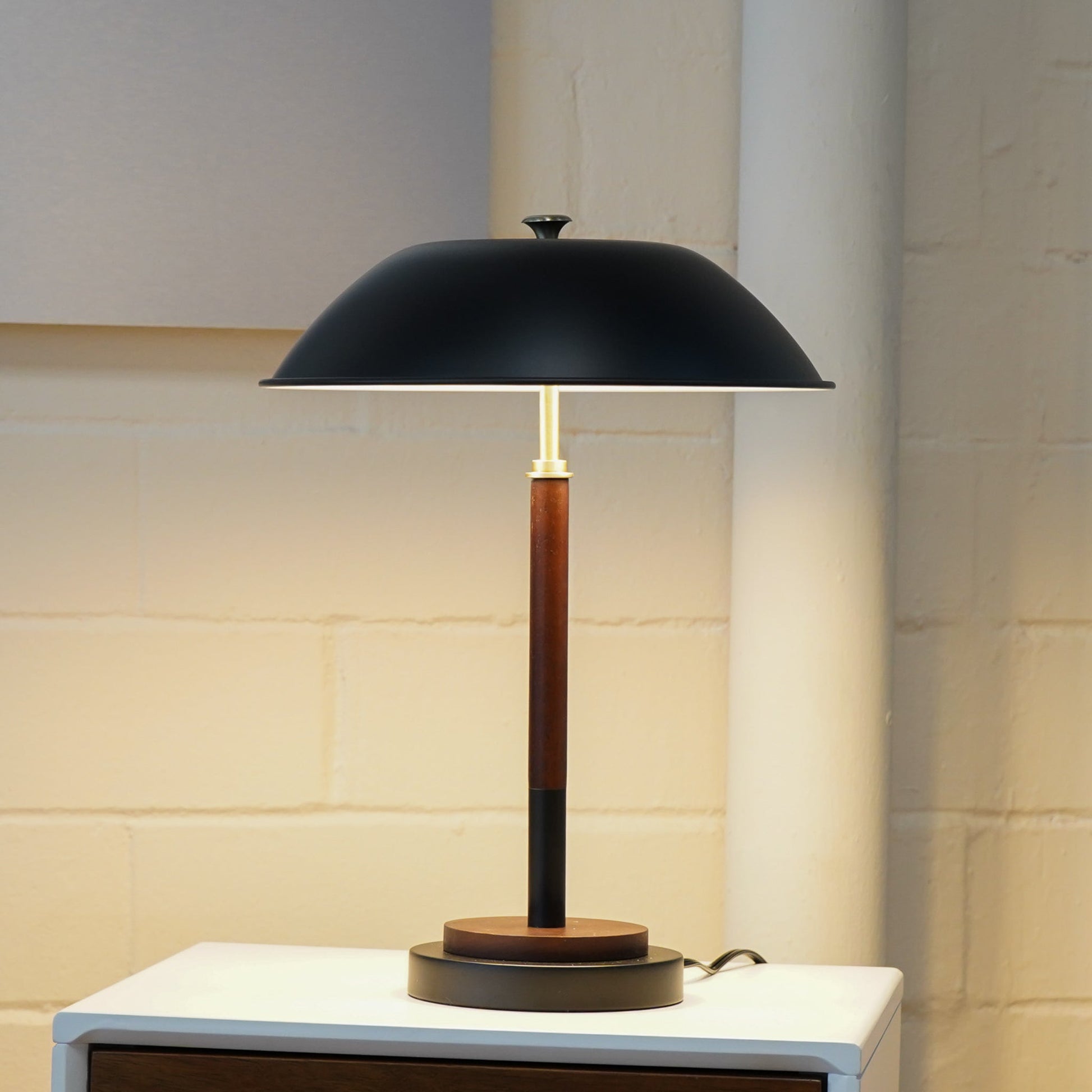 Black Umbrella Shaped Table Lamp Walnut Finish Bronze 110V - okeli lights