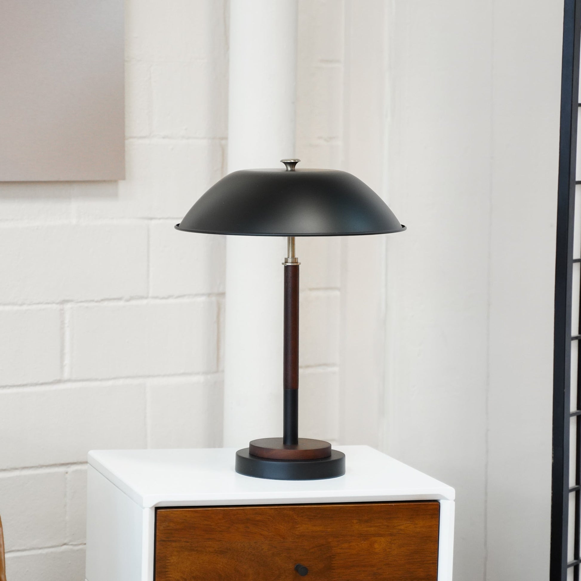 Black Umbrella Shaped Table Lamp Walnut Finish Bronze 110V - okeli lights