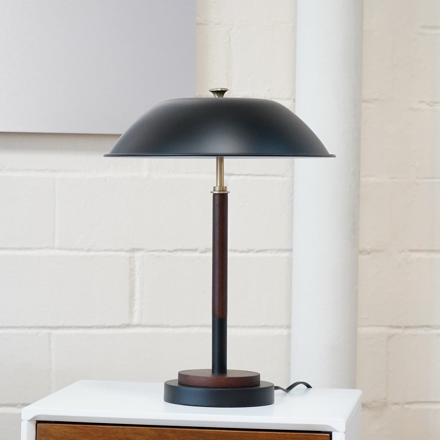 Black Umbrella Shaped Table Lamp Walnut Finish Bronze 110V - okeli lights