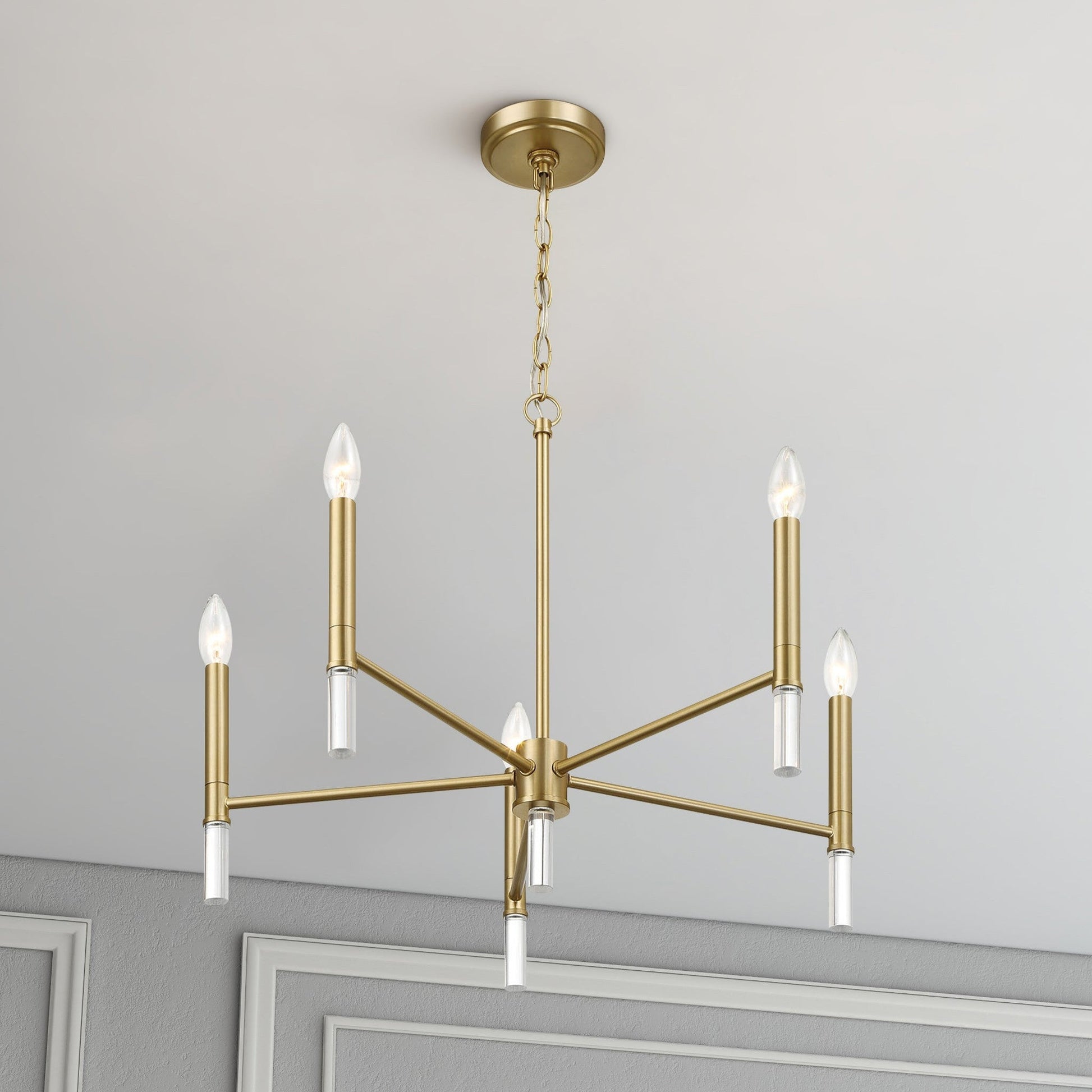 Courtyard Five Light Golden Brass Candle Light Chandelier 24"W × 17.75"H Elegant Lighting Fixture - okeli lights