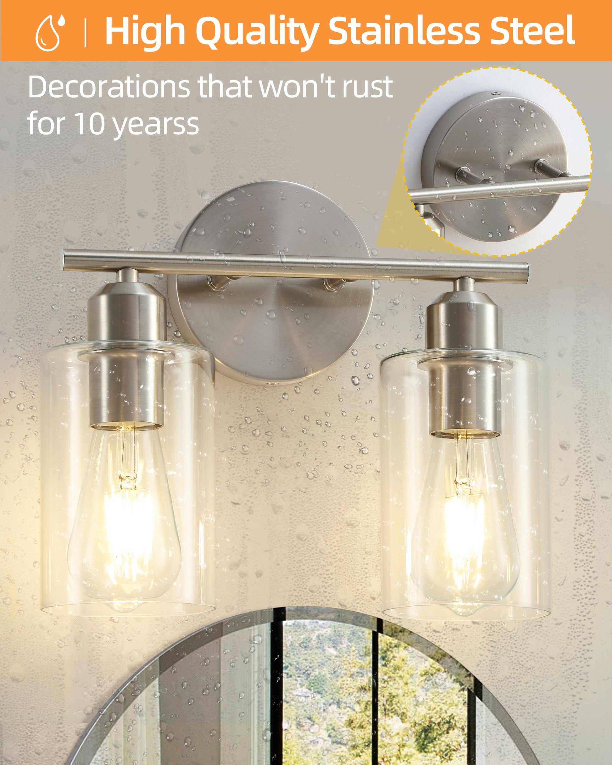 Brushed Nickel 2-Light Bathroom Vanity Light Fixture with Clear Glass Shade Silver E26 Base UL Listed - okeli lights
