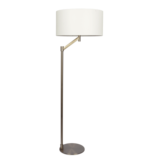 Brushed Nickel Floor Lamp with Rotary Switch Metal Base White Linen Shade - okeli lights