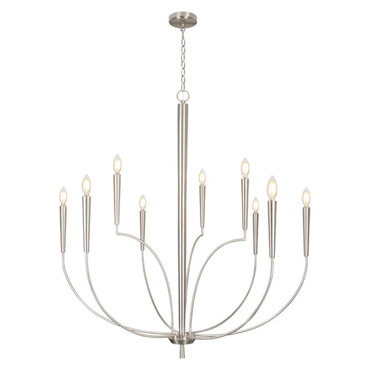 Candle Chandelier Oversize 9-Light 43in Dimmable Satin Nickel Silver Finish - okeli lights
