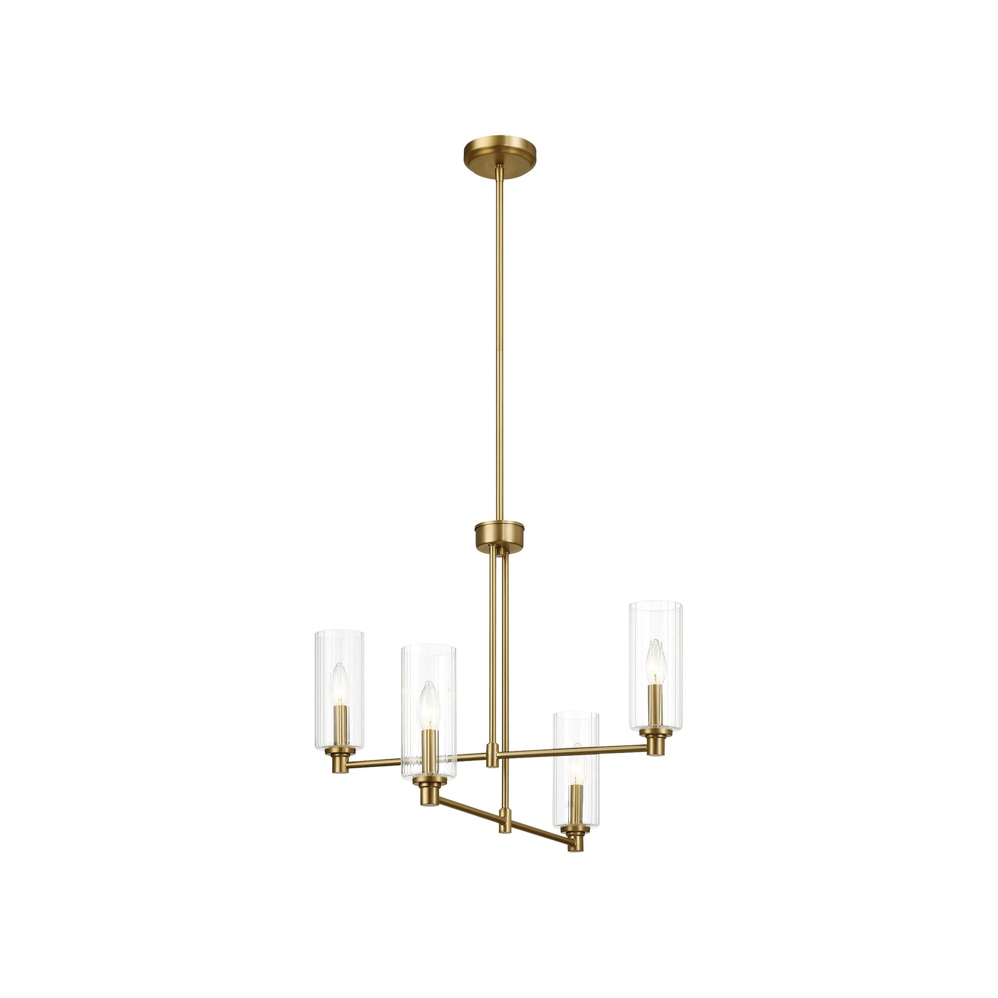 Pendant Chandelier With Clear Ribbed Glass Satin Brass Four Lights - okeli lights