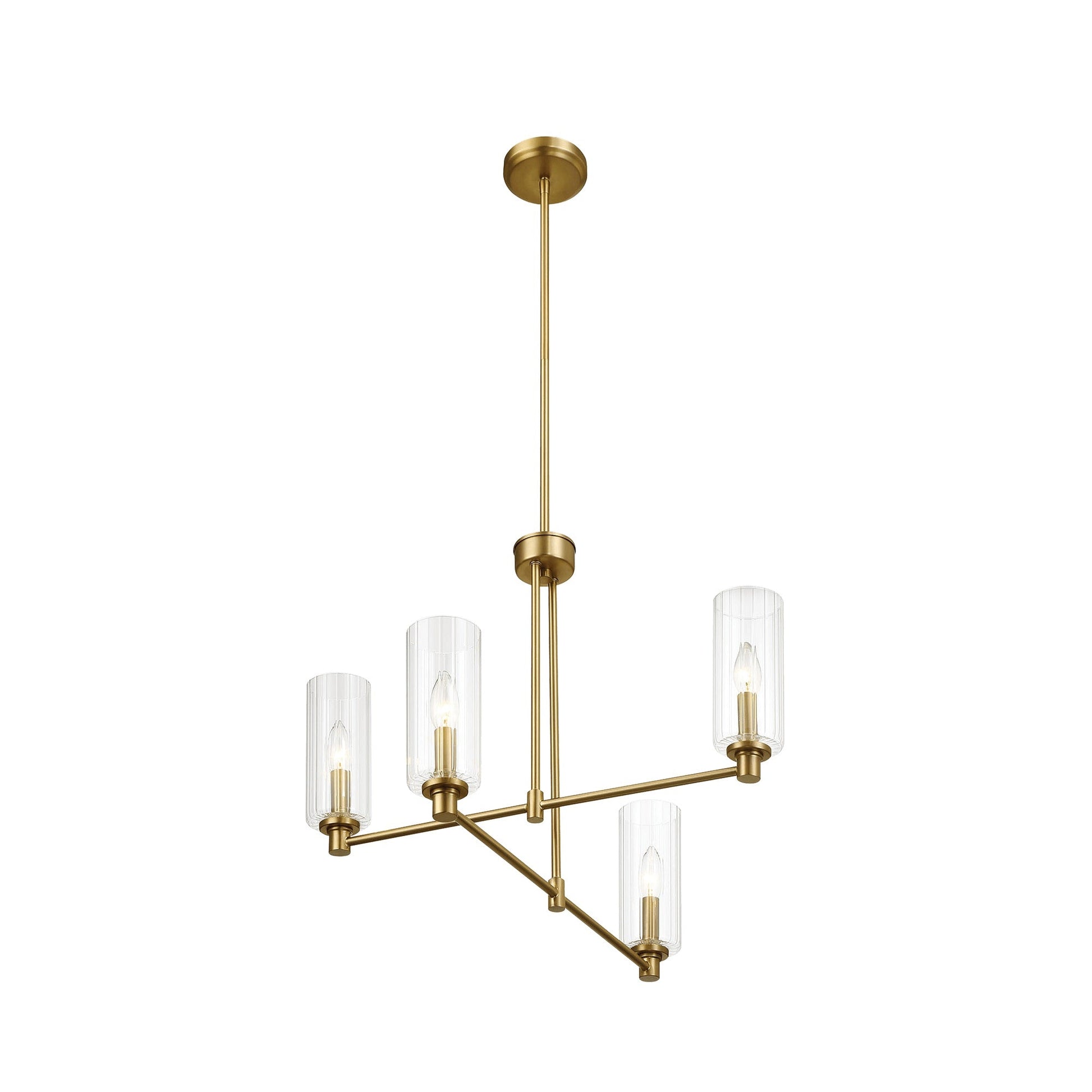 Pendant Chandelier With Clear Ribbed Glass Satin Brass Four Lights - okeli lights