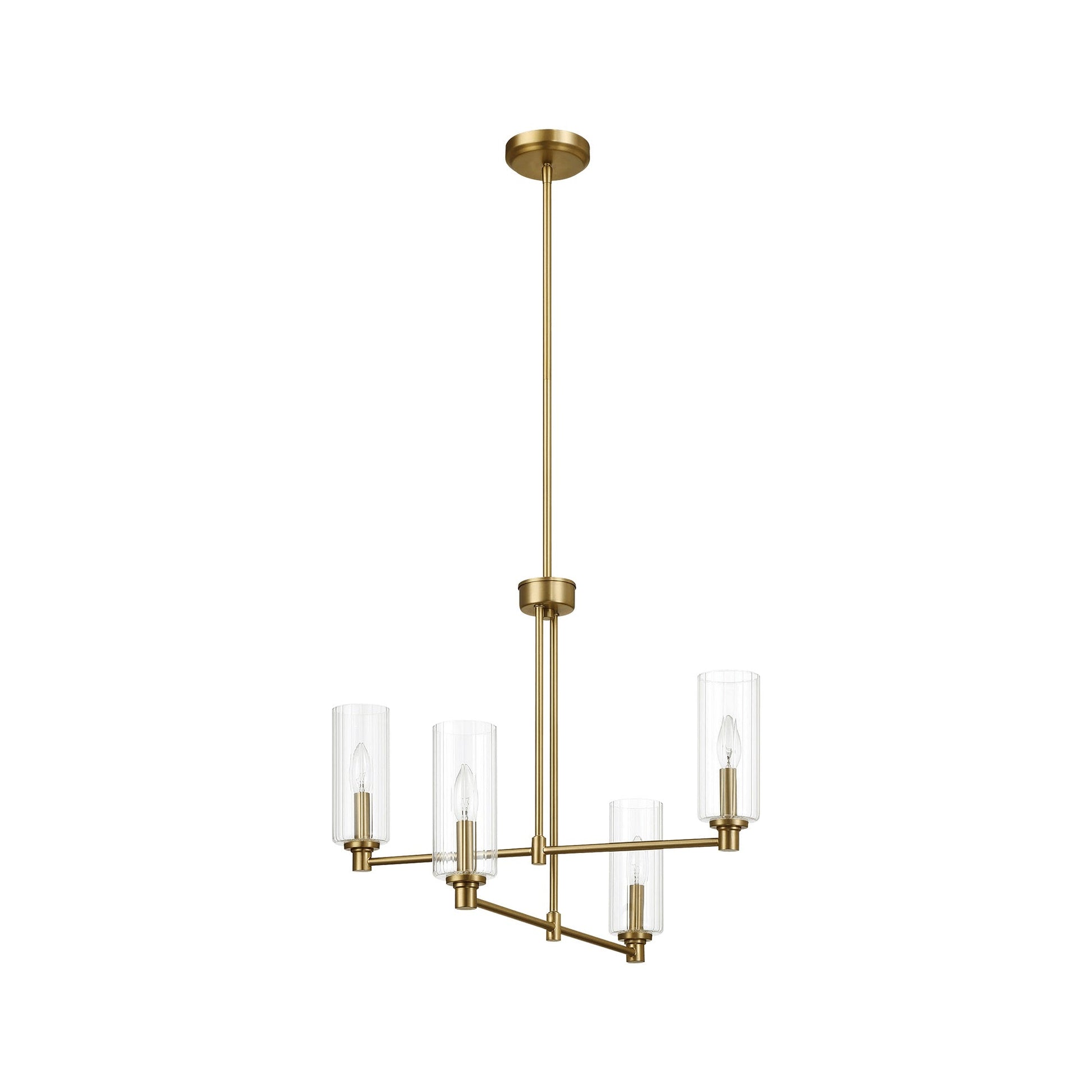 Pendant Chandelier With Clear Ribbed Glass Satin Brass Four Lights - okeli lights