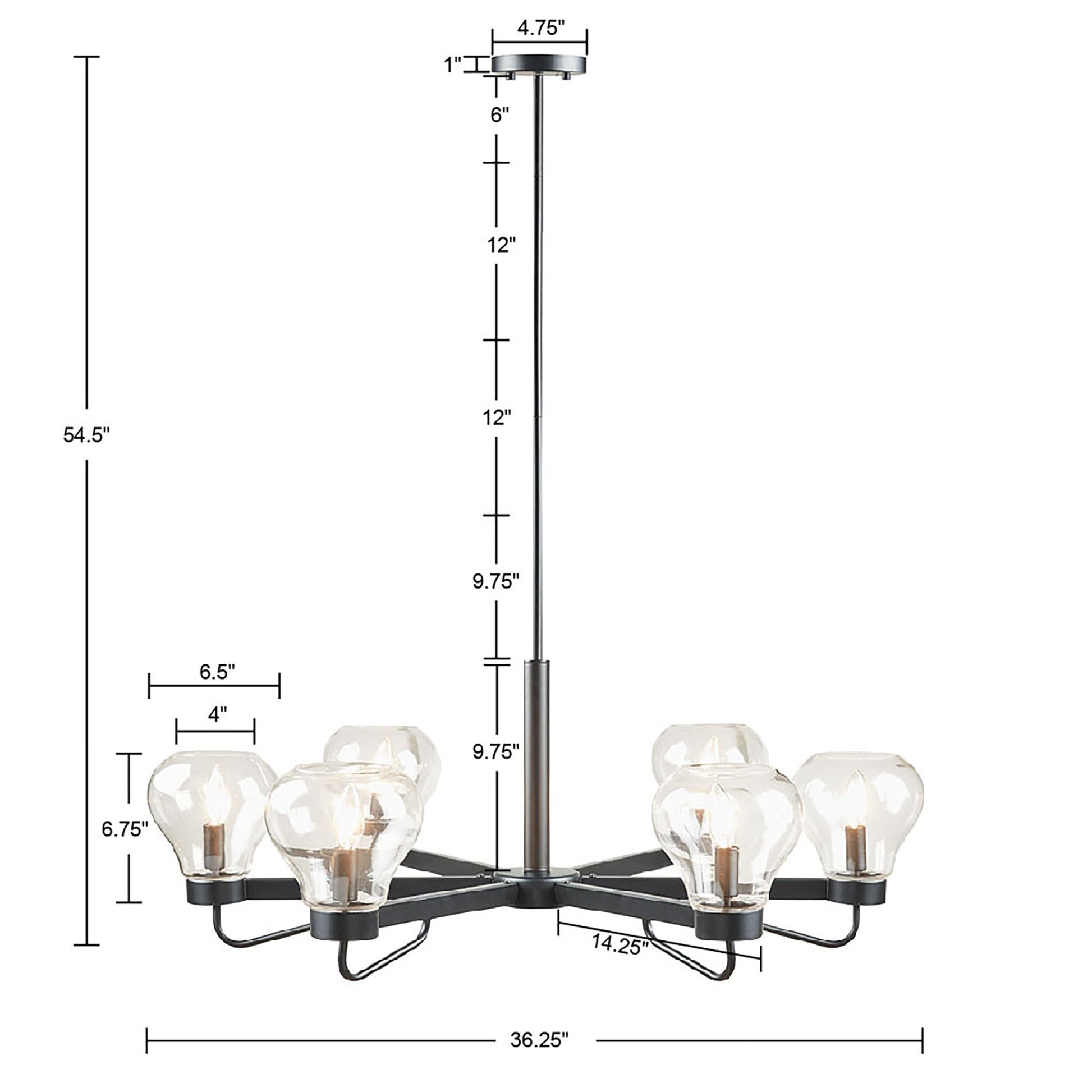 6-Light Chandelier with Bowl Shaped Glass Shades - okeli lights