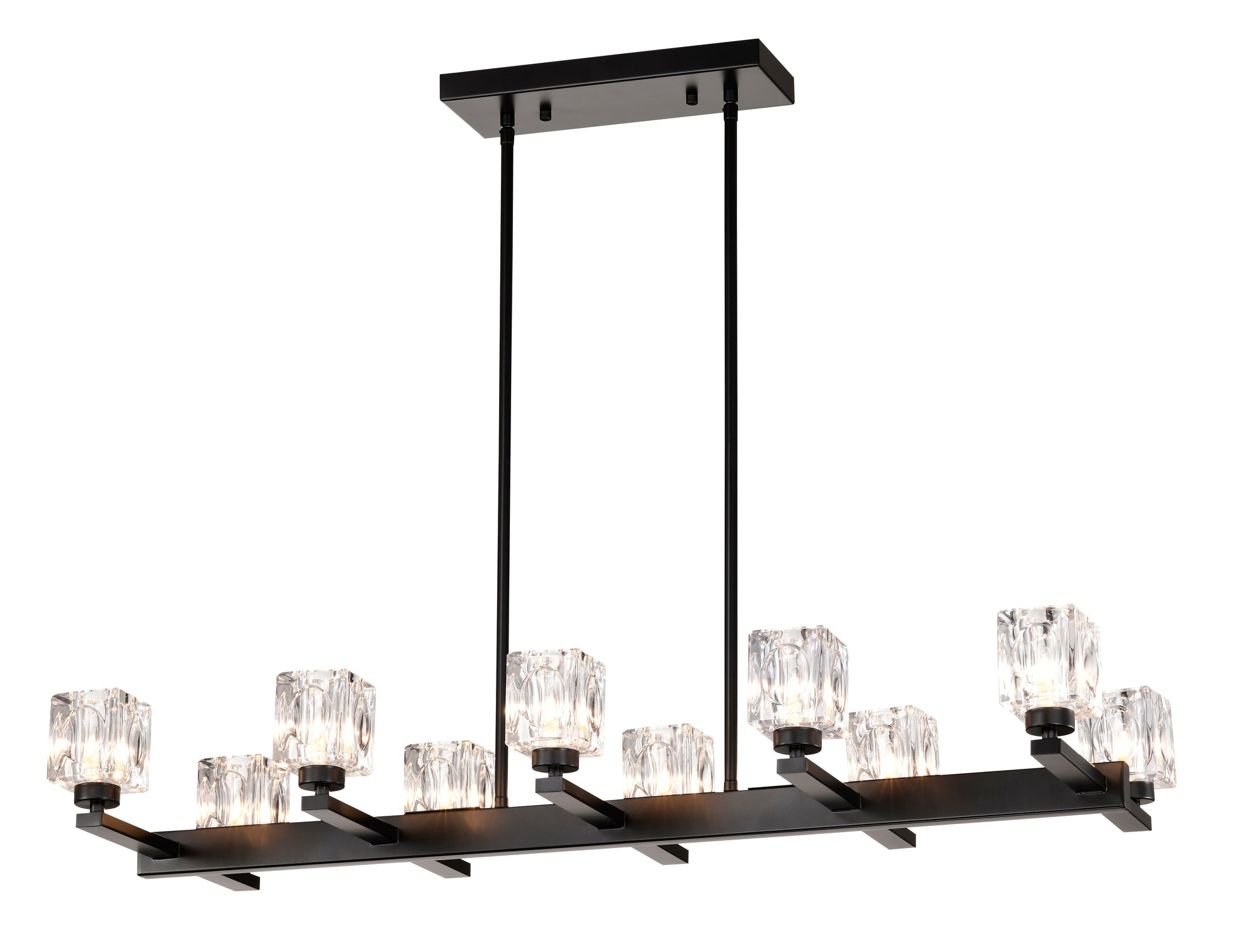 Chandelier for Dining Room, 10-Light Black Farmhouse Linear Pendant Light Fixture, Modern Crystal Hanging Lighting - okeli lights