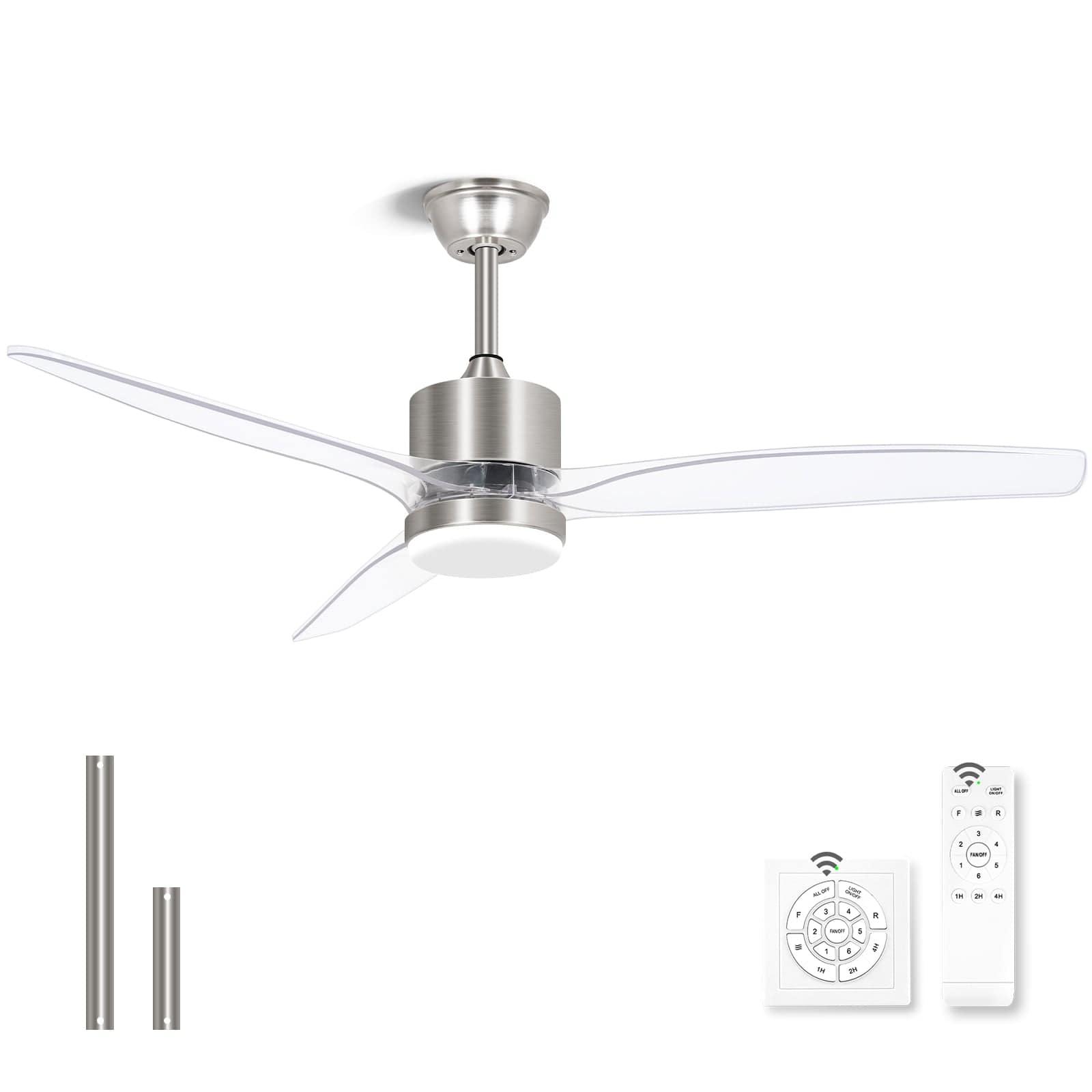 OKELI Clear Fan Blades Ceiling Fan with Light, 52 Inch Brushed Nickel Transparent Ceiling Fans 3 Reversible Blade - okeli lights