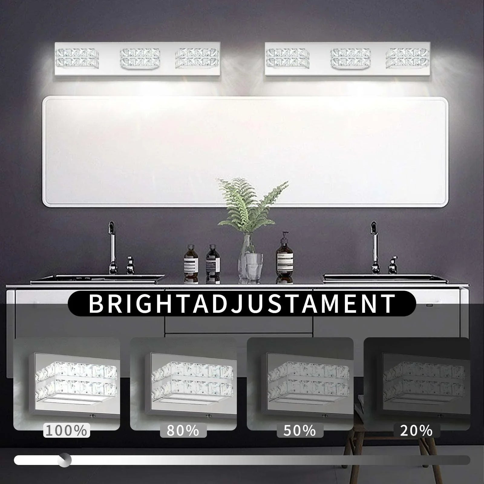 Bathroom Vanity Light Crystal Dimmable LED 3-Light Modern Chrome Fixtures - okeli lights