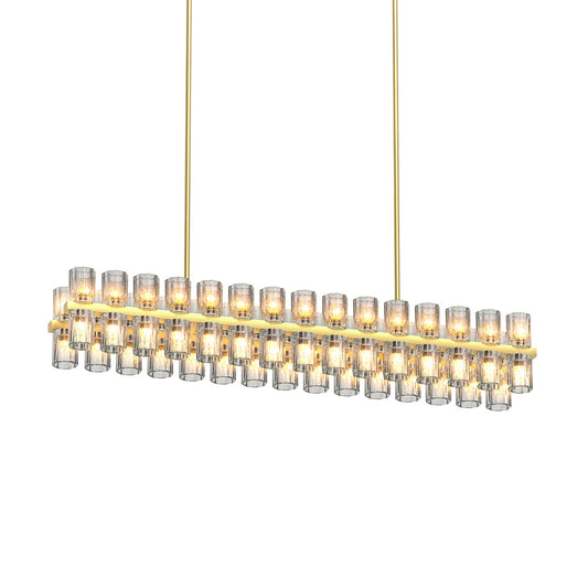 Crystal Brass Rectangle Chandeliers for Dining Room Gold Farmhouse Includes 60XG4 Bulbs - okeli lights