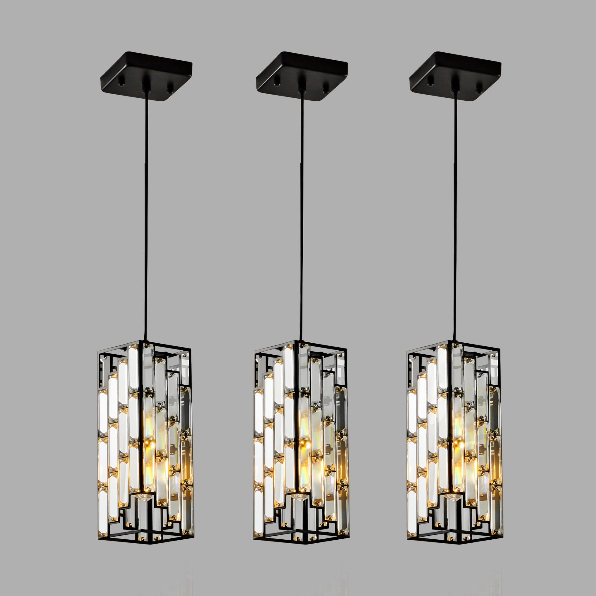 Modern Classic Crystal Pendant Light 3Pack Adjustable Hanging Ceiling Lamp with Crystal Prism Design - okeli lights