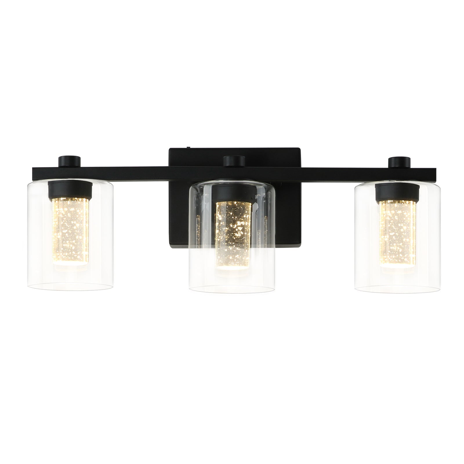Crystal Sand Black Bathroom Vanity Lighting Fixtures Over Mirror with Glass Shade 3000-6000K LED Lights Dimmable Wall Lamp - okeli lights