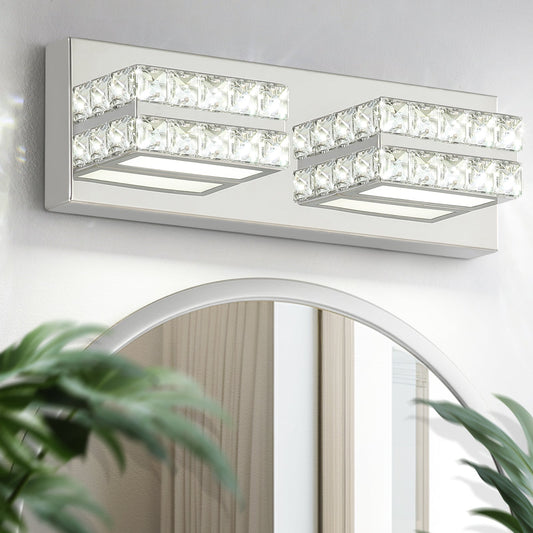 Crystal Bathroom Lighting Fixtures Over Mirror 2Light Chrome Modern Vanity Wall Light - okeli lights