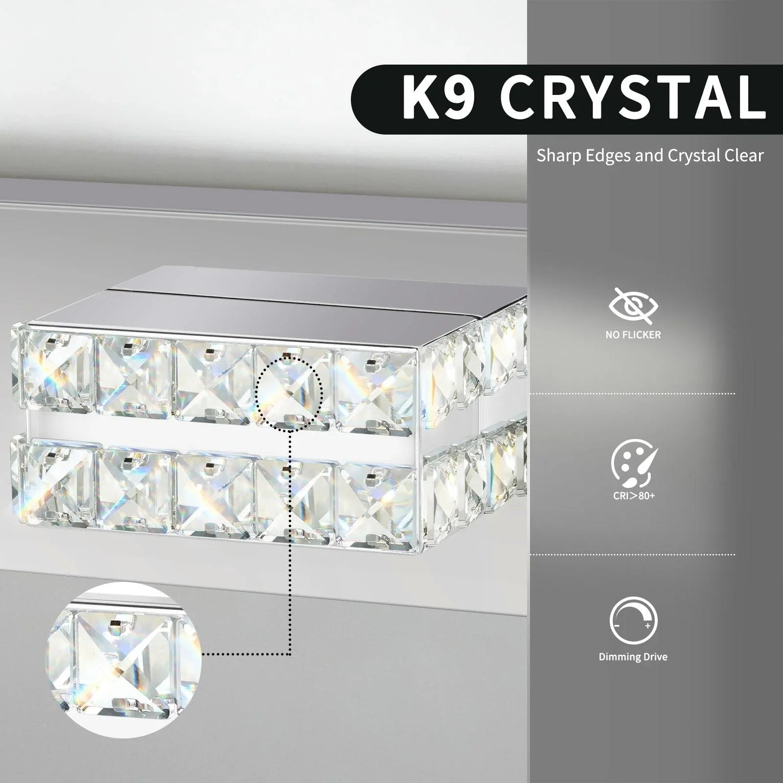 Bathroom Vanity Light Crystal Dimmable LED 3-Light Modern Chrome Fixtures - okeli lights