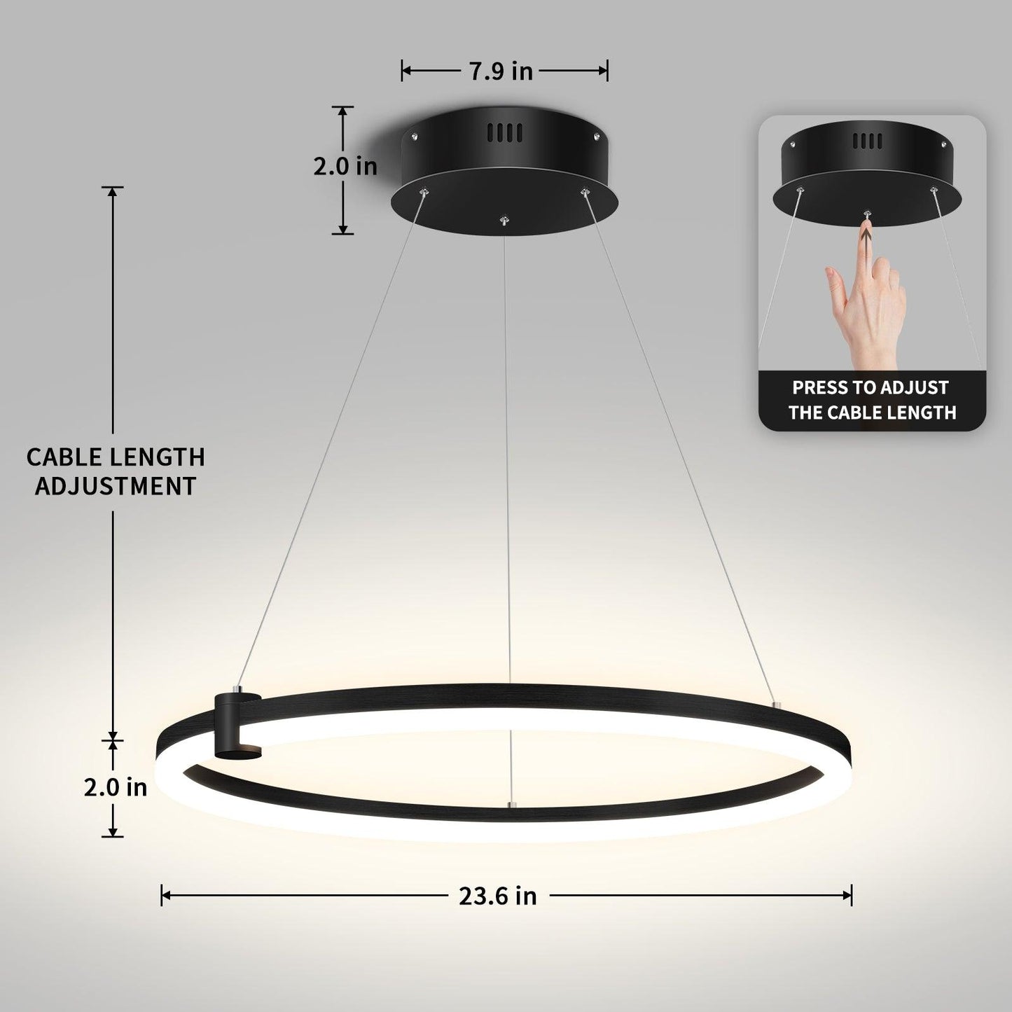 Modern LED Chandelier Circular Black 1-Ring Acrylic Adjustable - okeli lights