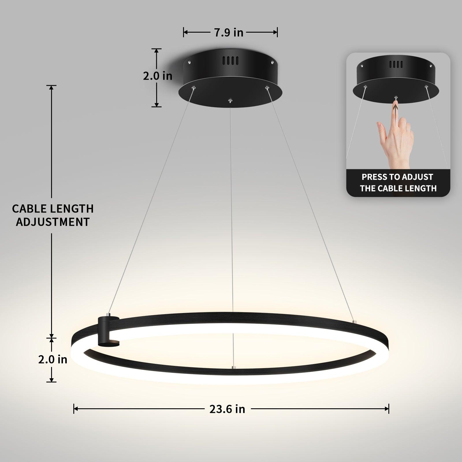 Modern LED Chandelier Circular Black 1-Ring Acrylic Adjustable - okeli lights