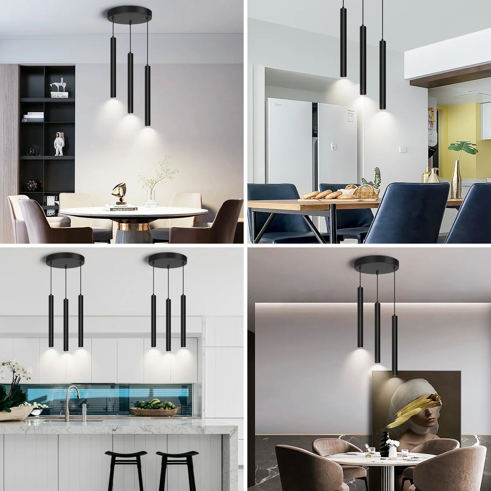 Dimmable LED Round 3-Light Pendant Light 30W 2300LM Modern Island Light Fixture - okeli lights