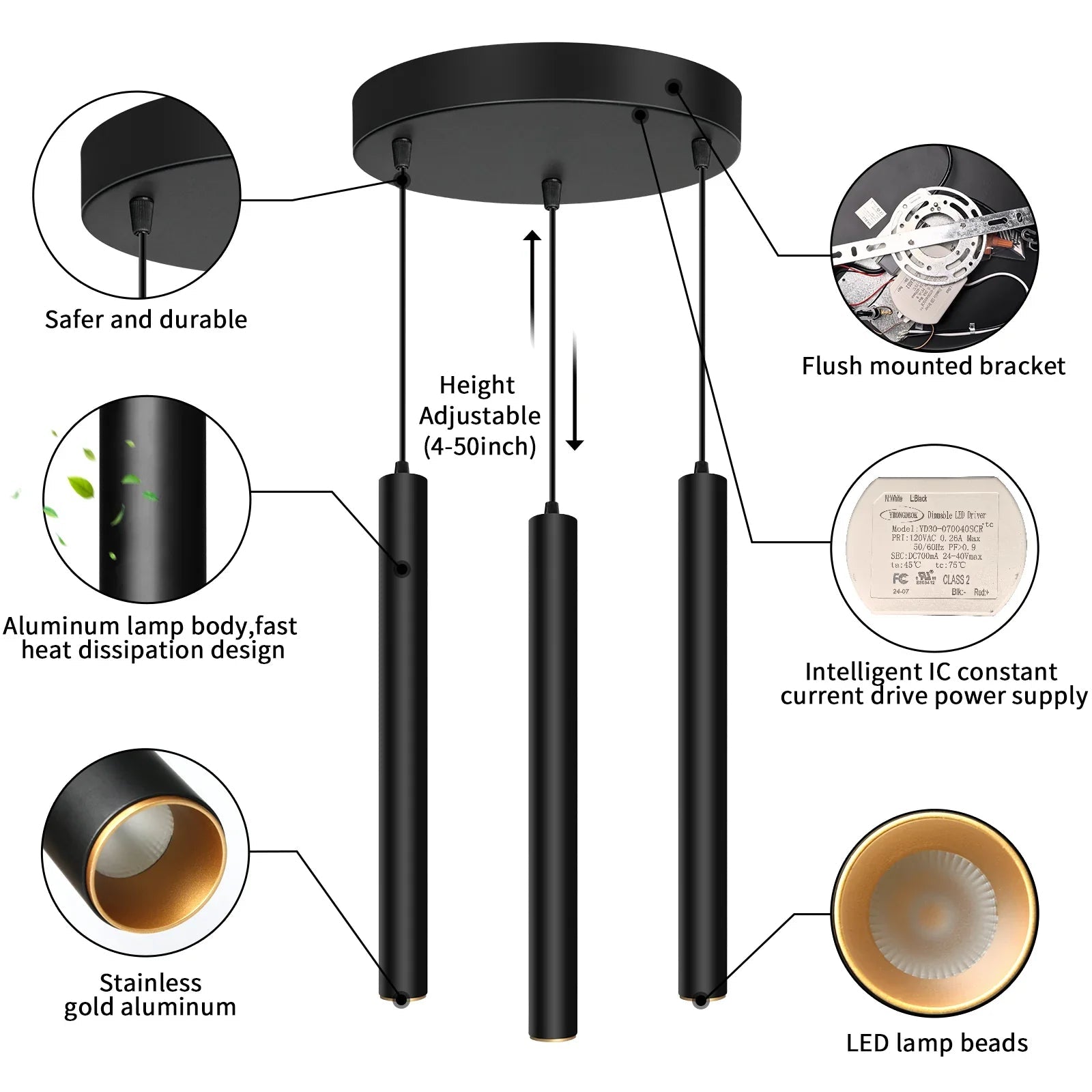 Dimmable LED Round 3-Light Pendant Light 30W 2300LM Modern Island Light Fixture - okeli lights