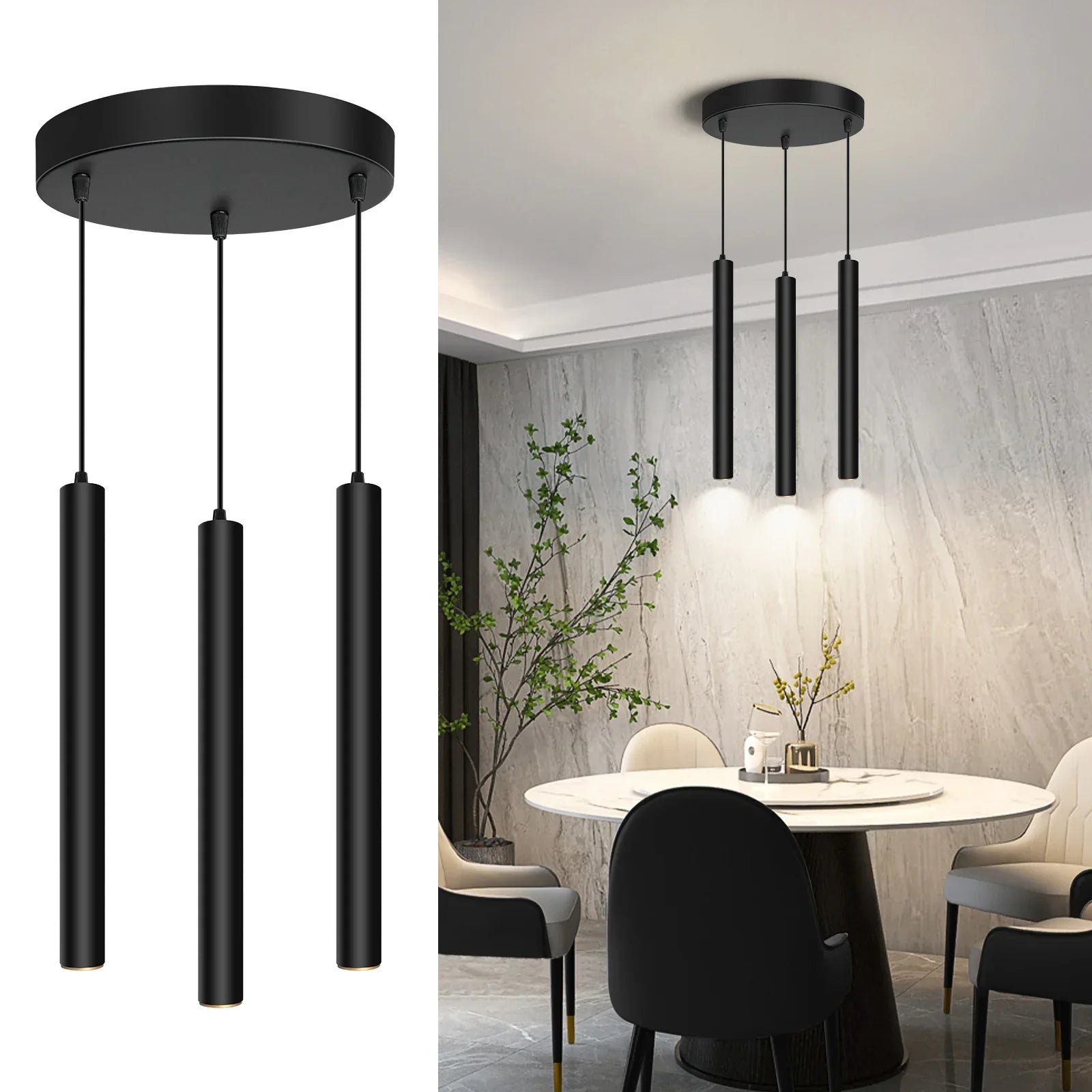 Dimmable LED Round 3-Light Pendant Light 30W 2300LM Modern Island Light Fixture - okeli lights